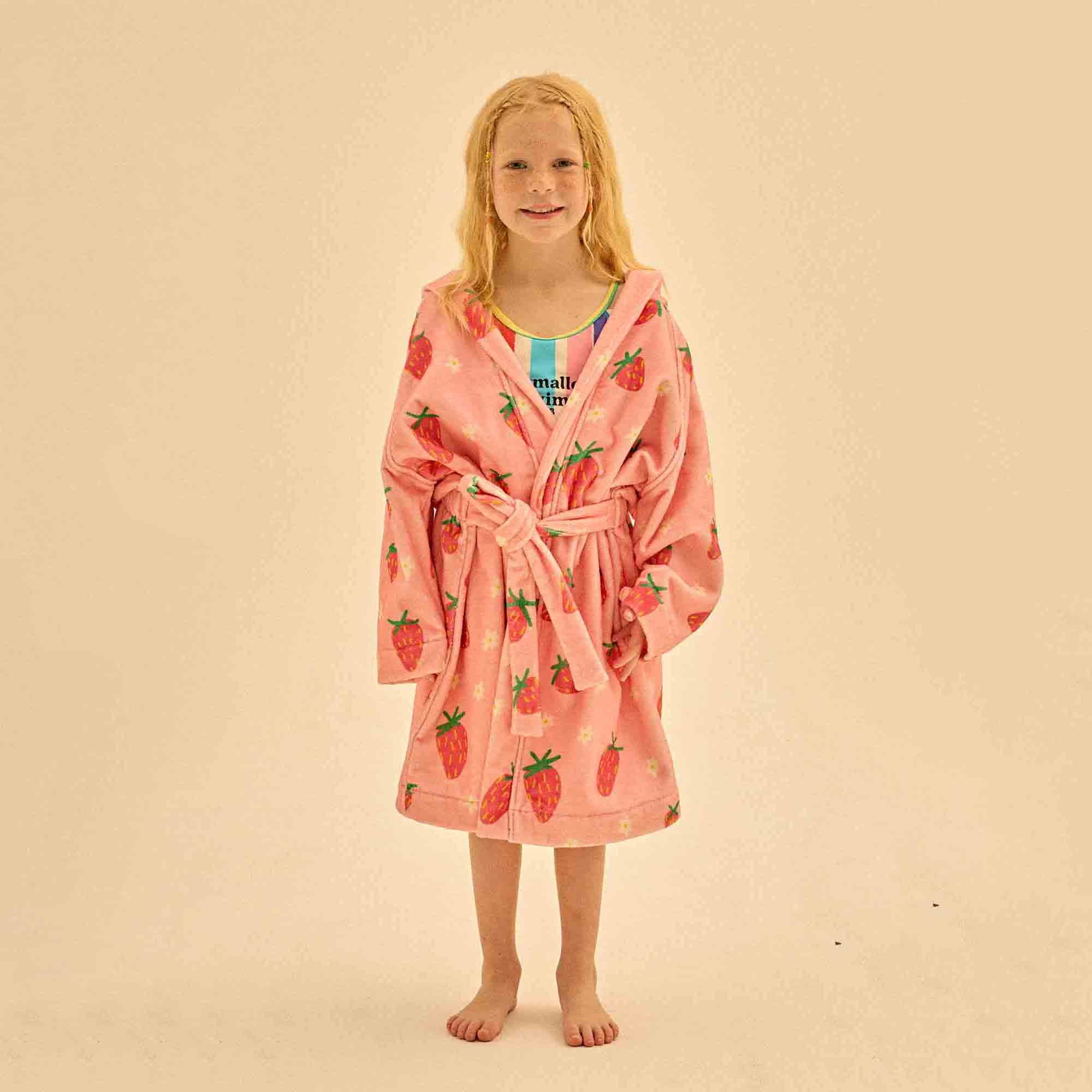 Girls Pink Strawberry Bathrobe