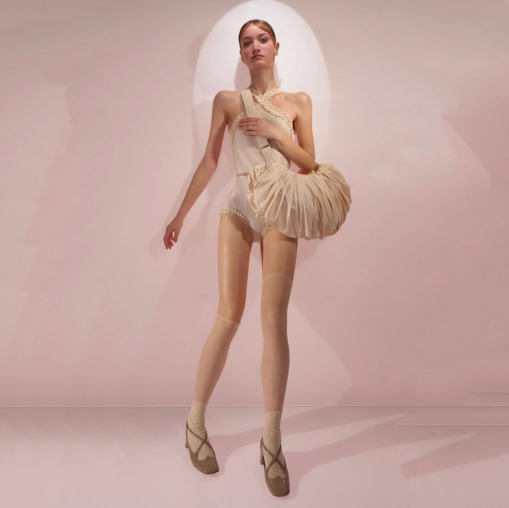 Women Beige'WHIPPED CREAM'Pleated Bag(35x25cm)