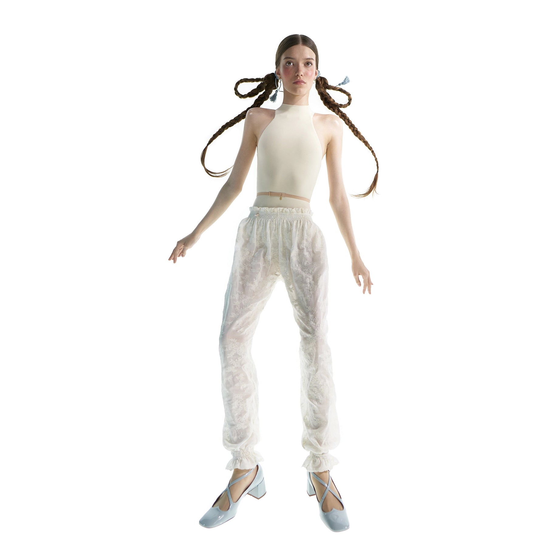 Women White "BOHO" Embroidered Ballet Trousers