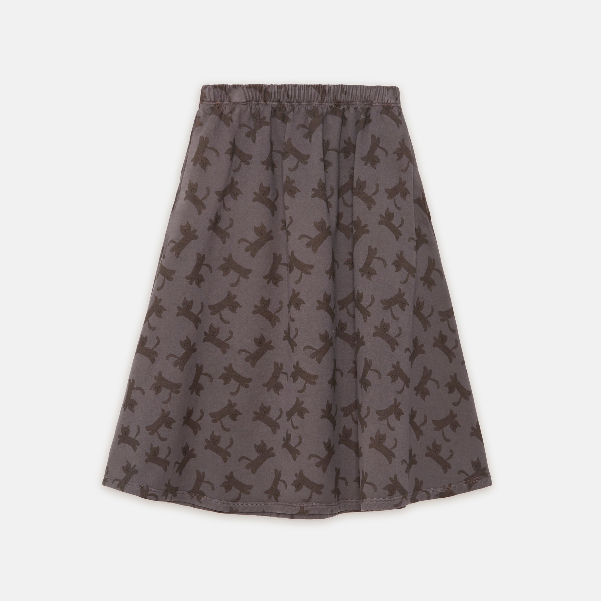 Girls Brown Printed Cotton Skirt