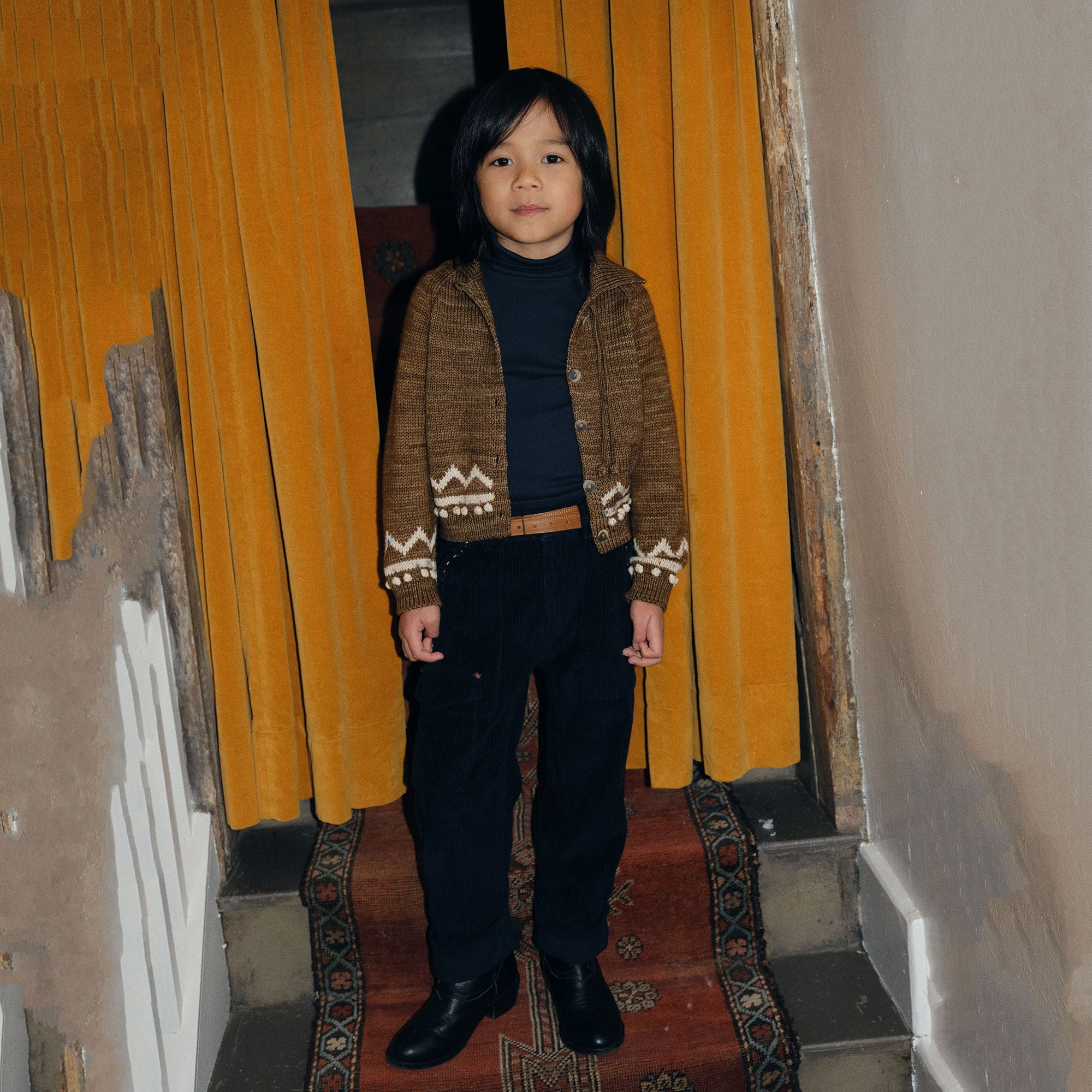Boys & Girls Brown Knit Wool Cardigan