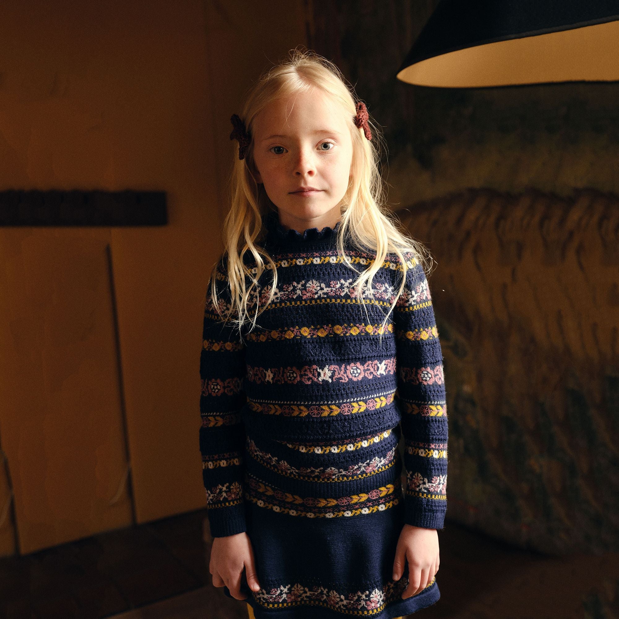 Girls Navy Jacquard Wool Sweater