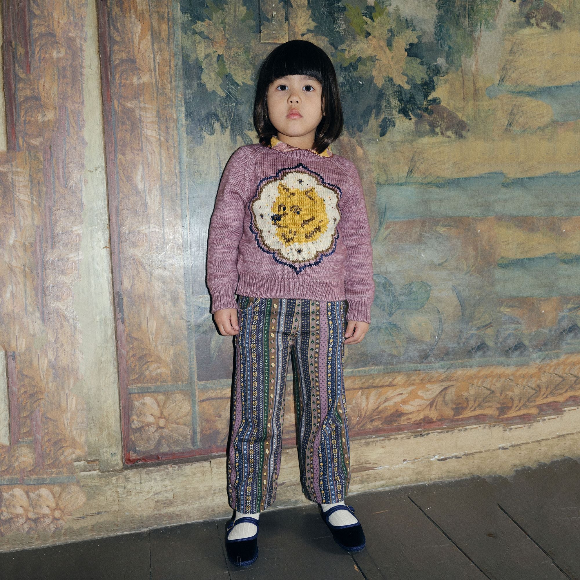 Boys & Girls Pink Dog Jacquard Wool Sweater