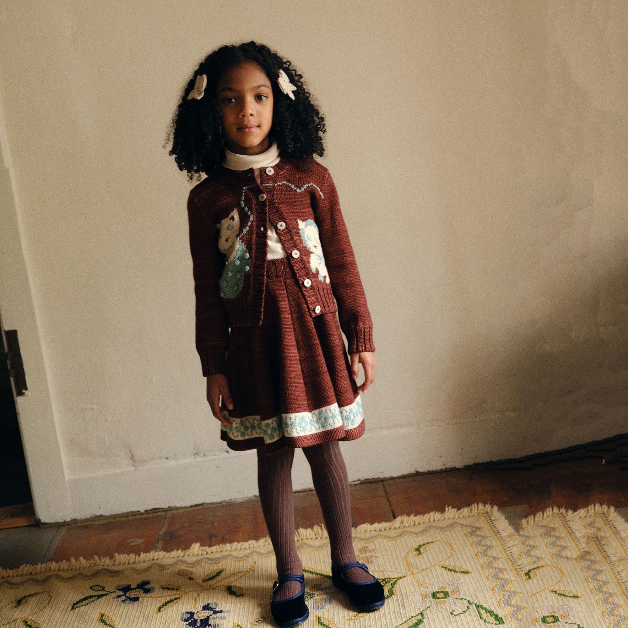 Boys & Girls Brick Red Cat Wool Cardigan