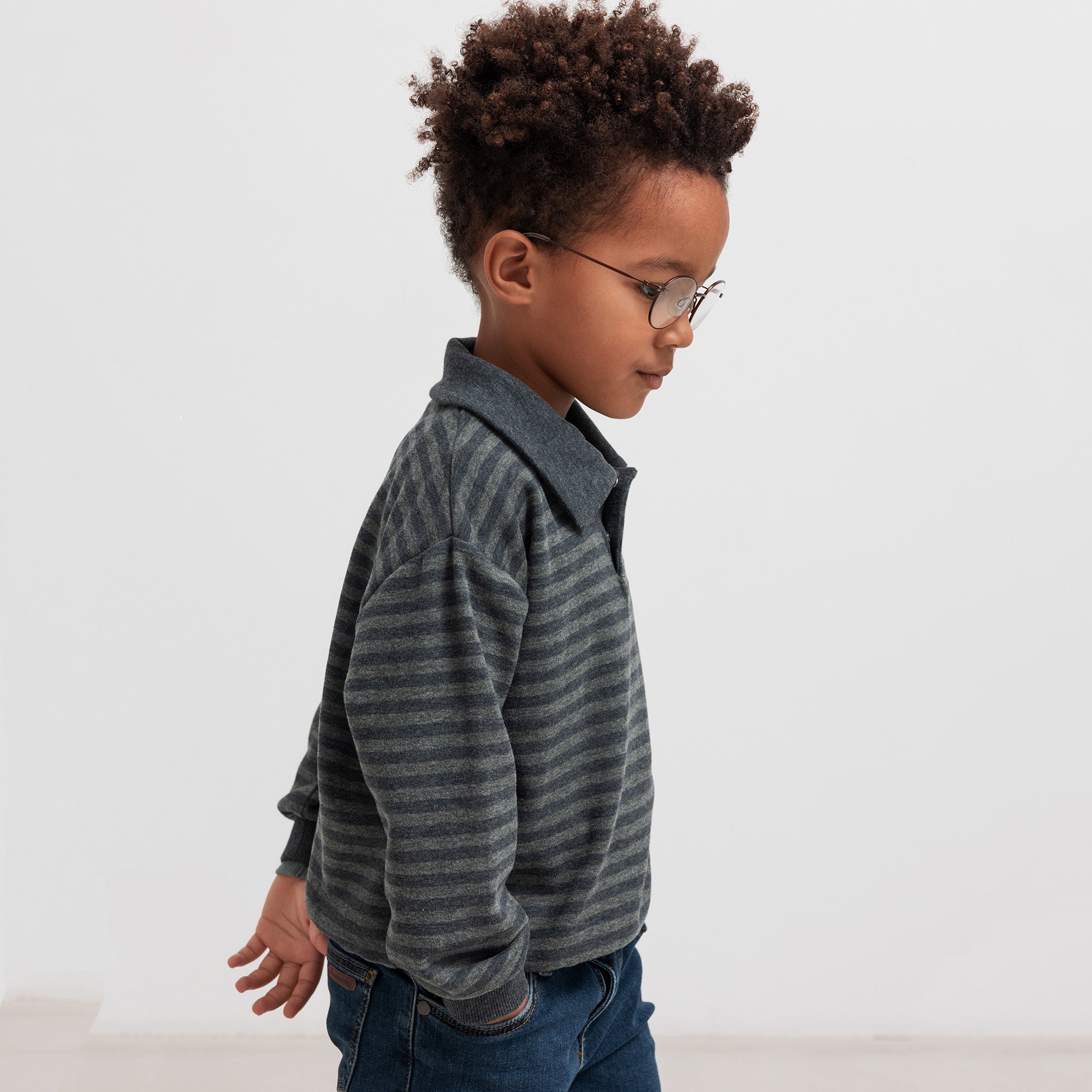 Boys & Girls Grey Stripes Cotton Polo Shirt