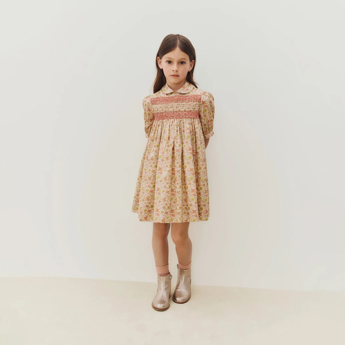 Robe en coton rose à motifs floraux pour filles