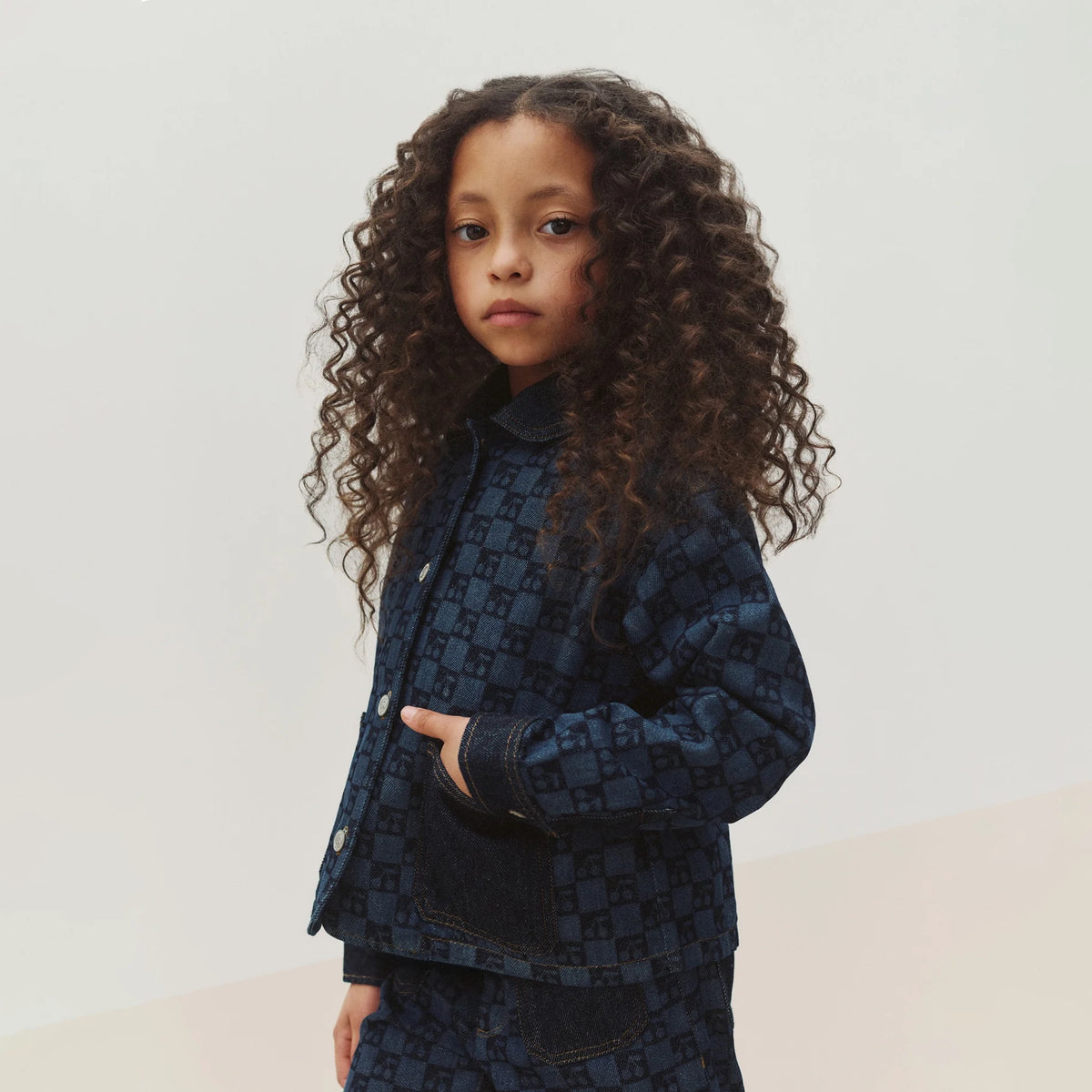 Veste en jean à carreaux bleu foncé pour fille