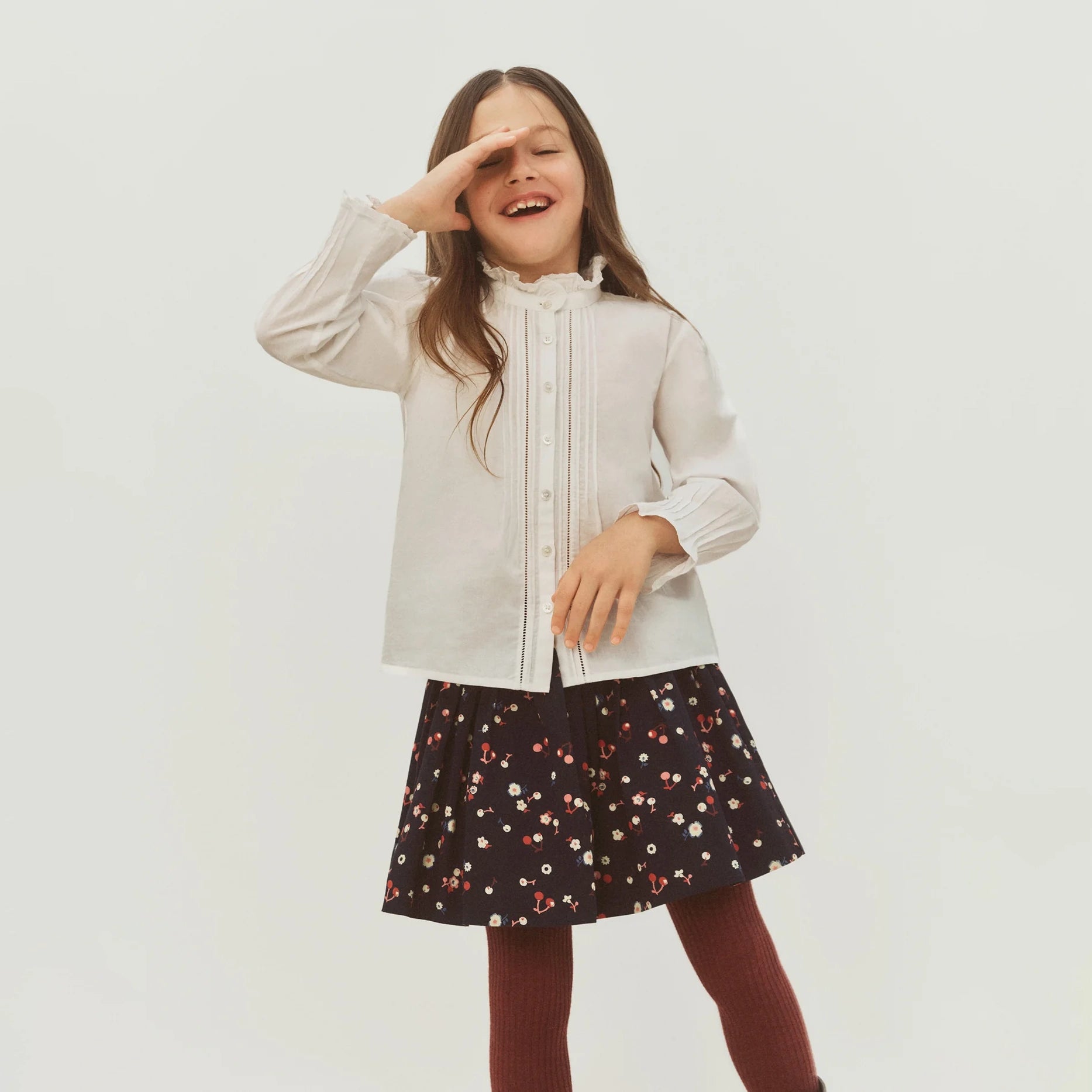 Girls White Ruffled Collar Cotton Blouse