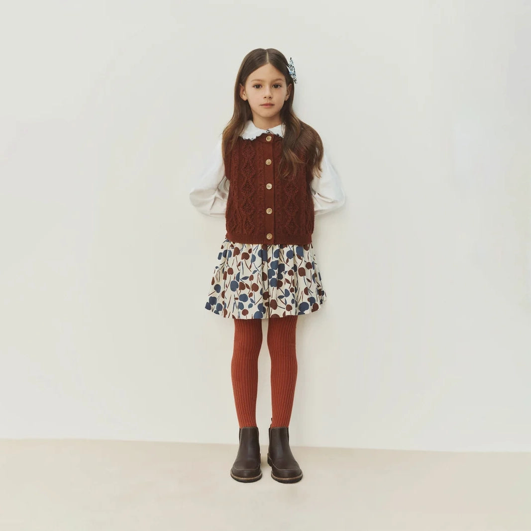 Chemise en coton brodée de cerises blanches pour fille