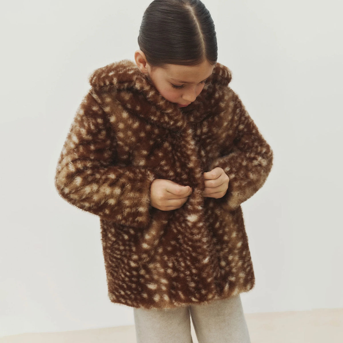Girls Caramel Faux Fur Coat