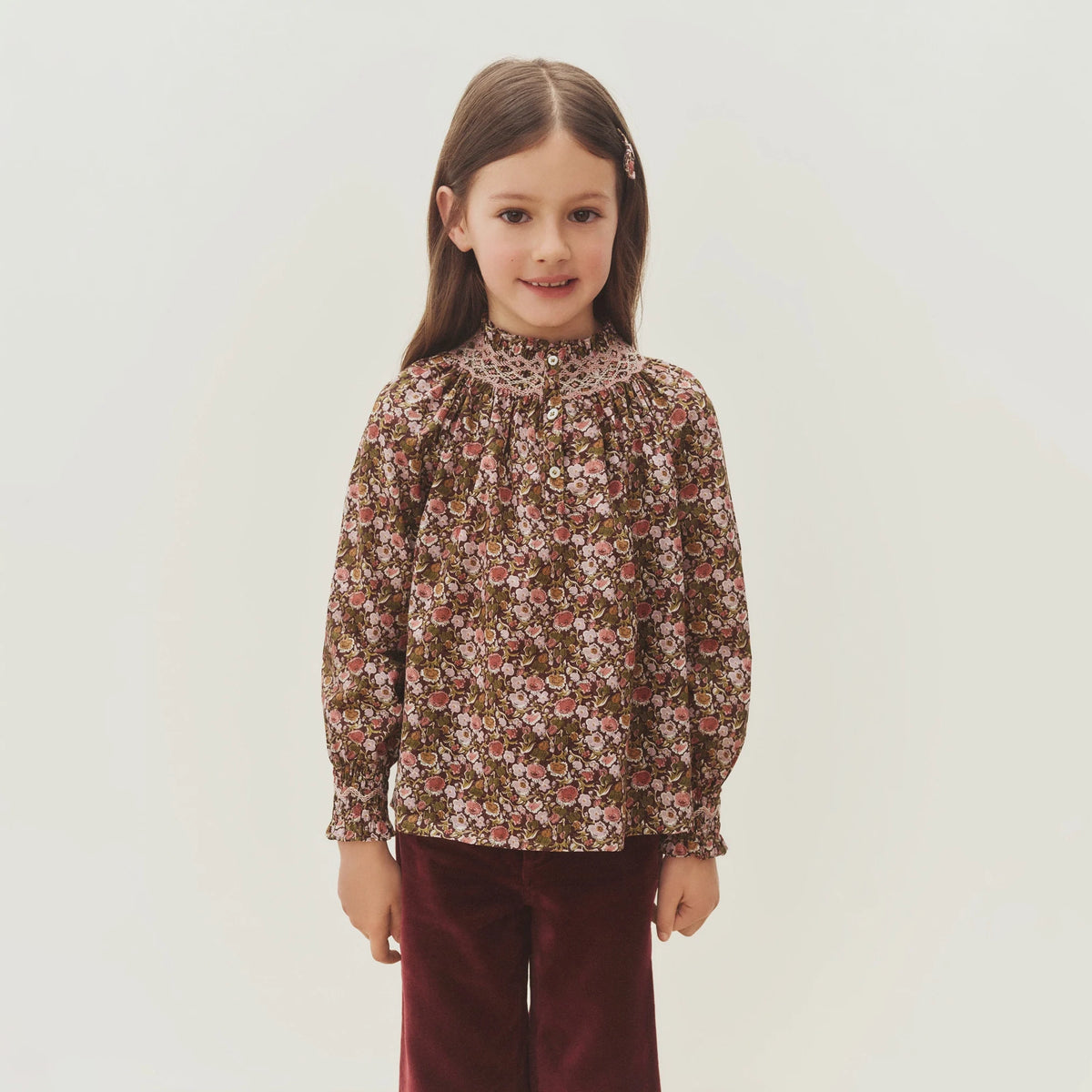 Chemisier fille en coton à fleurs vertes