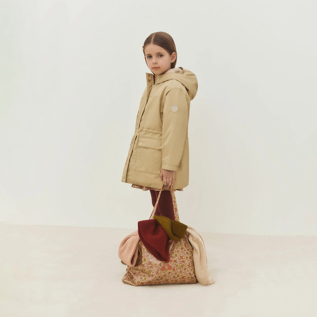 Girls Beige Hooded Coat