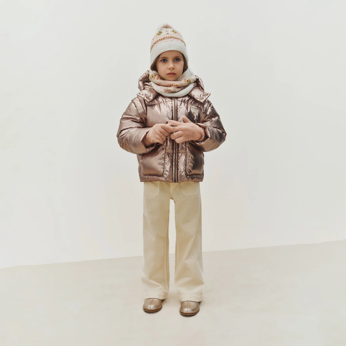 Girls White Jacquard Wool Hat