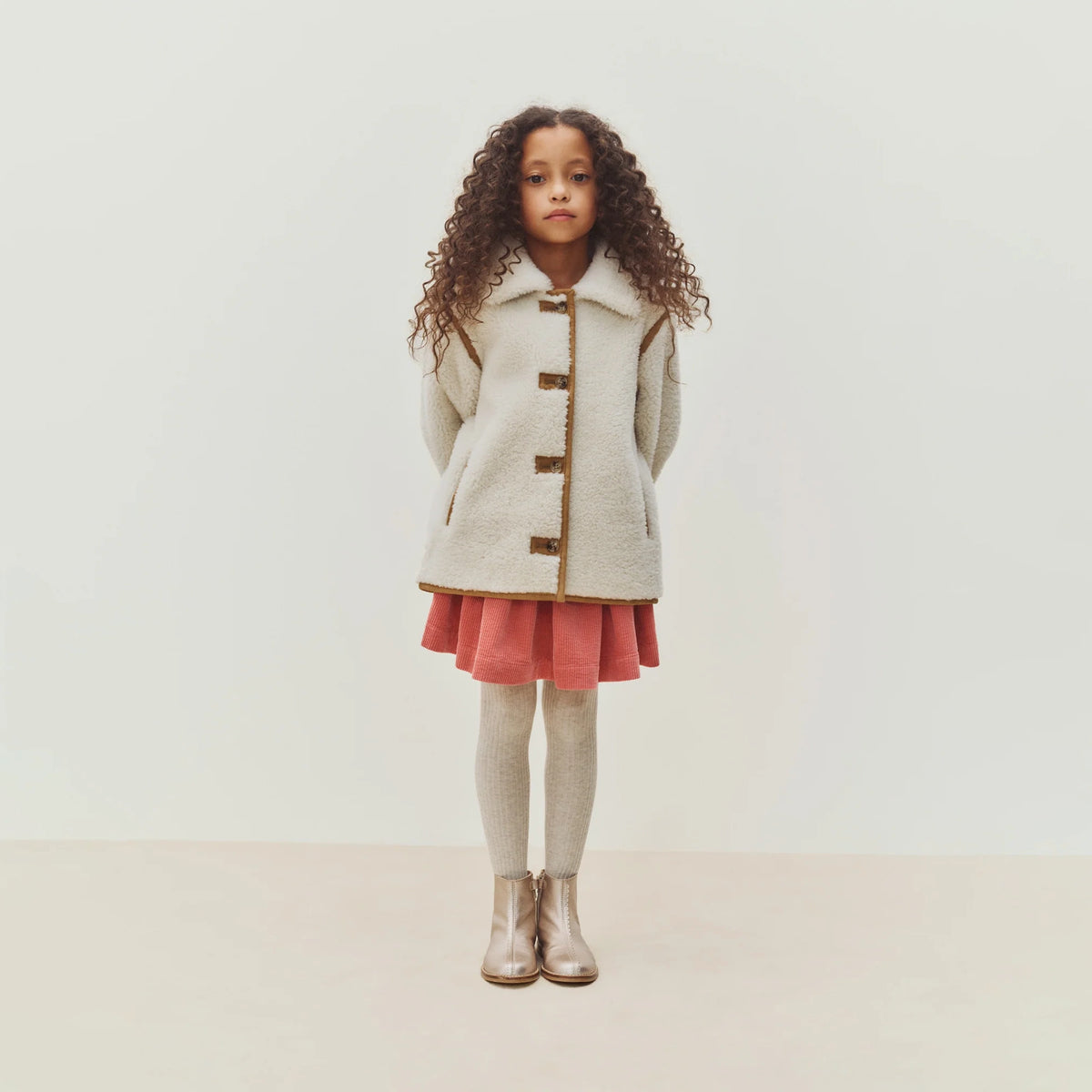 Girls White Sherpa Fleece Coat