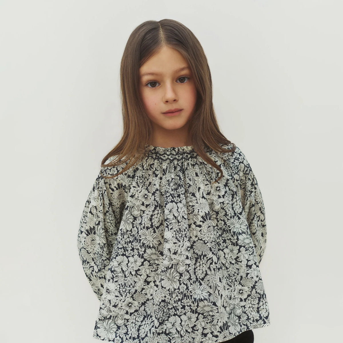 Chemisier en coton à fleurs bleu marine pour fille