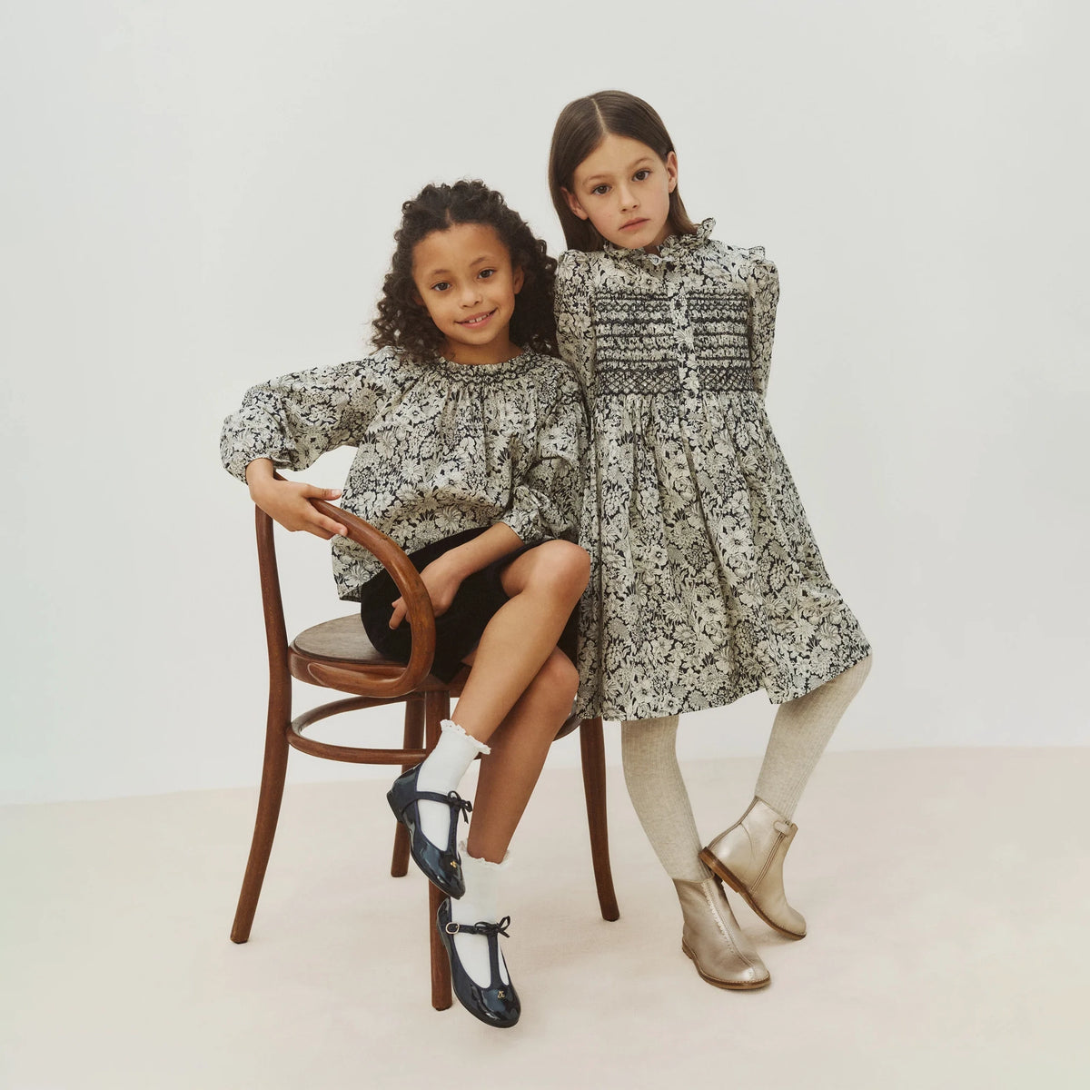 Girls Navy Flower Cotton Dress