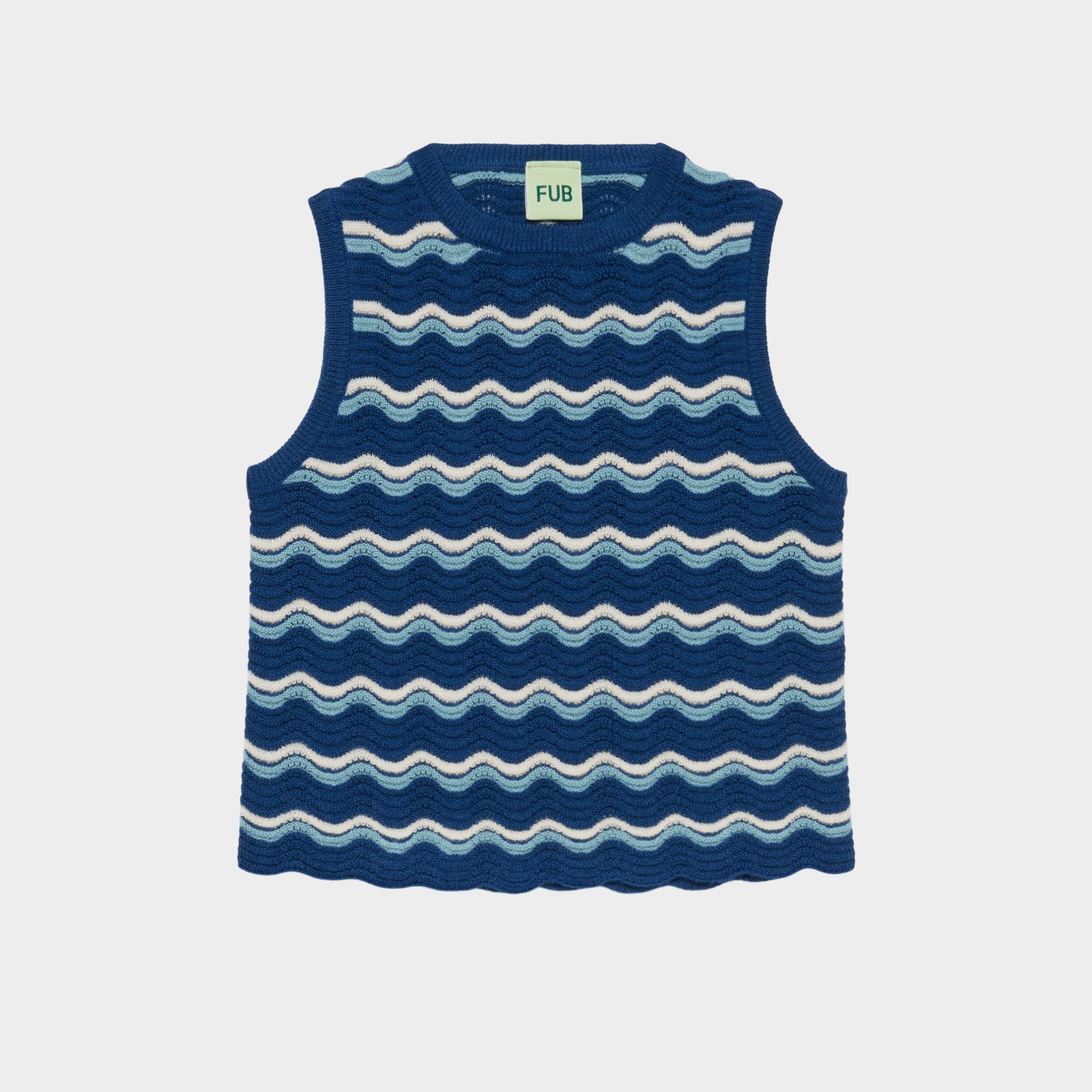 Girls Dark Blue Wave Pointelle Wool Vest