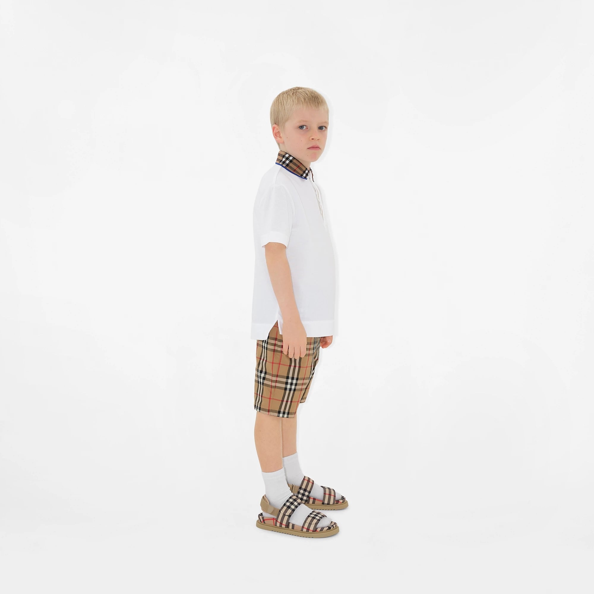 Boys Beige Check Cotton Shorts