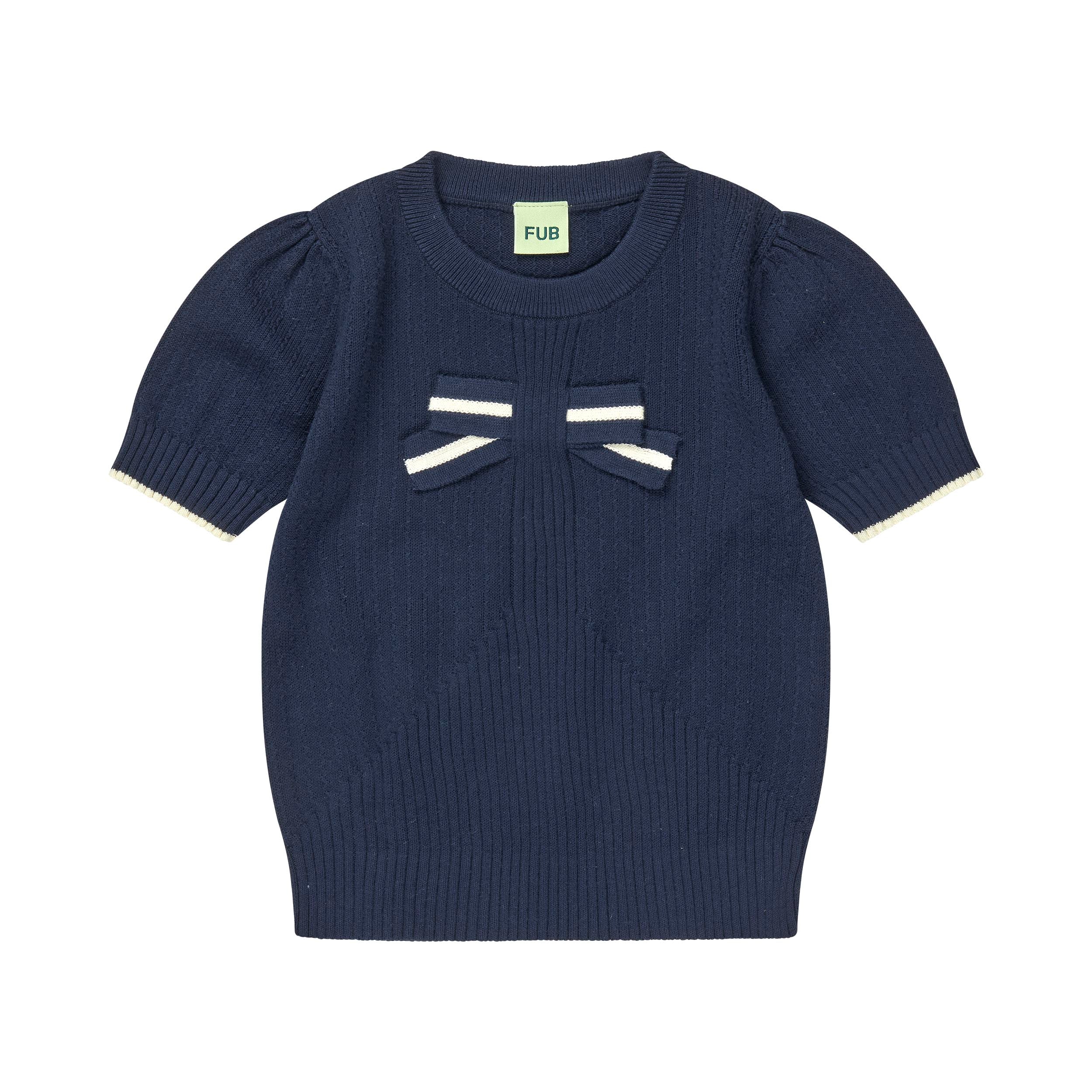 Girls Dark Blue Knit Cotton T-Shirt
