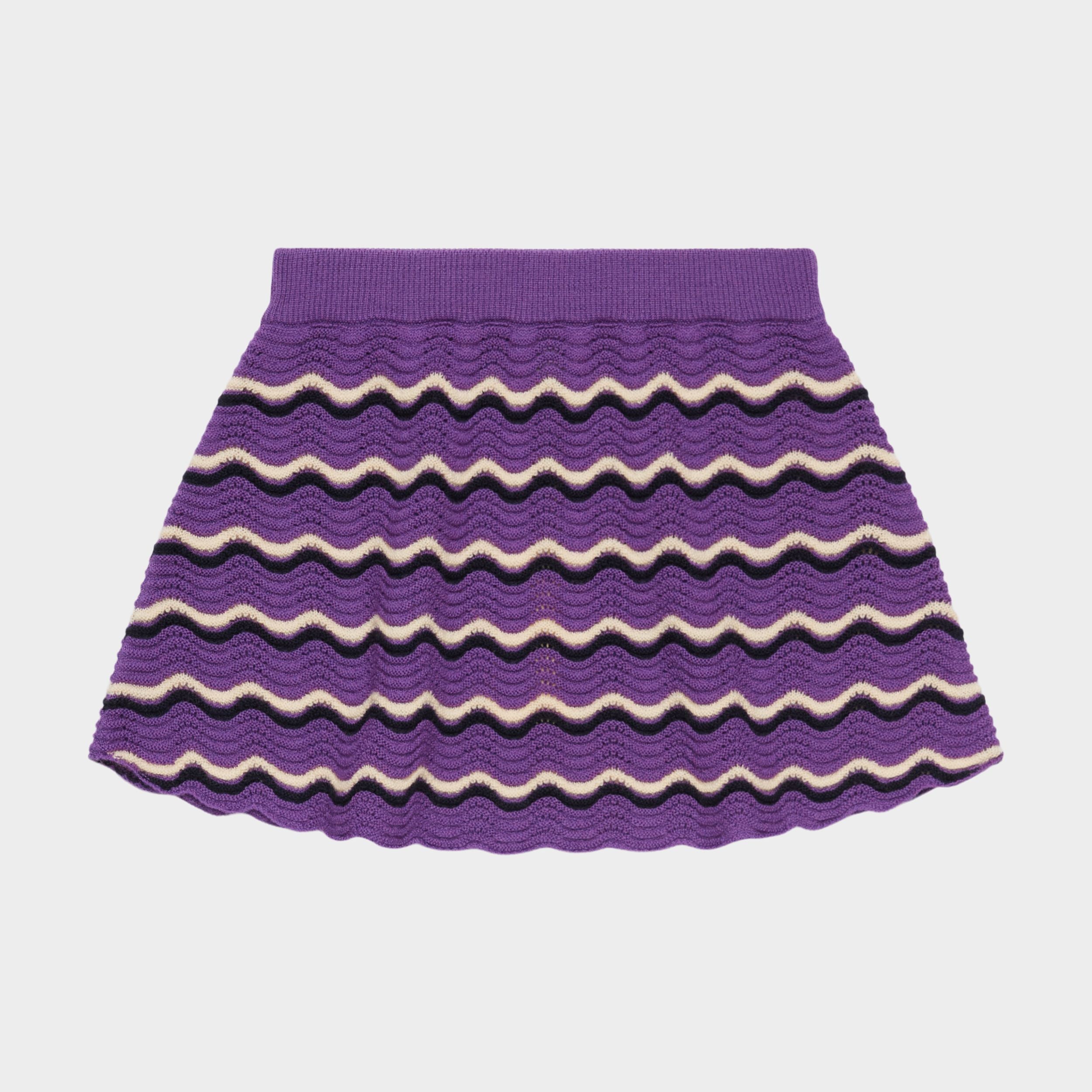 Girls Purple Wave Pointelle Wool Skirt