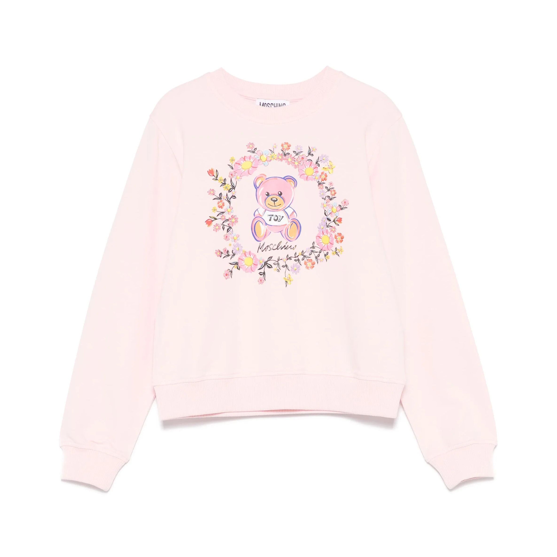 Girls Light Pink Teddy Bear Printed Cotton Sweatshirt