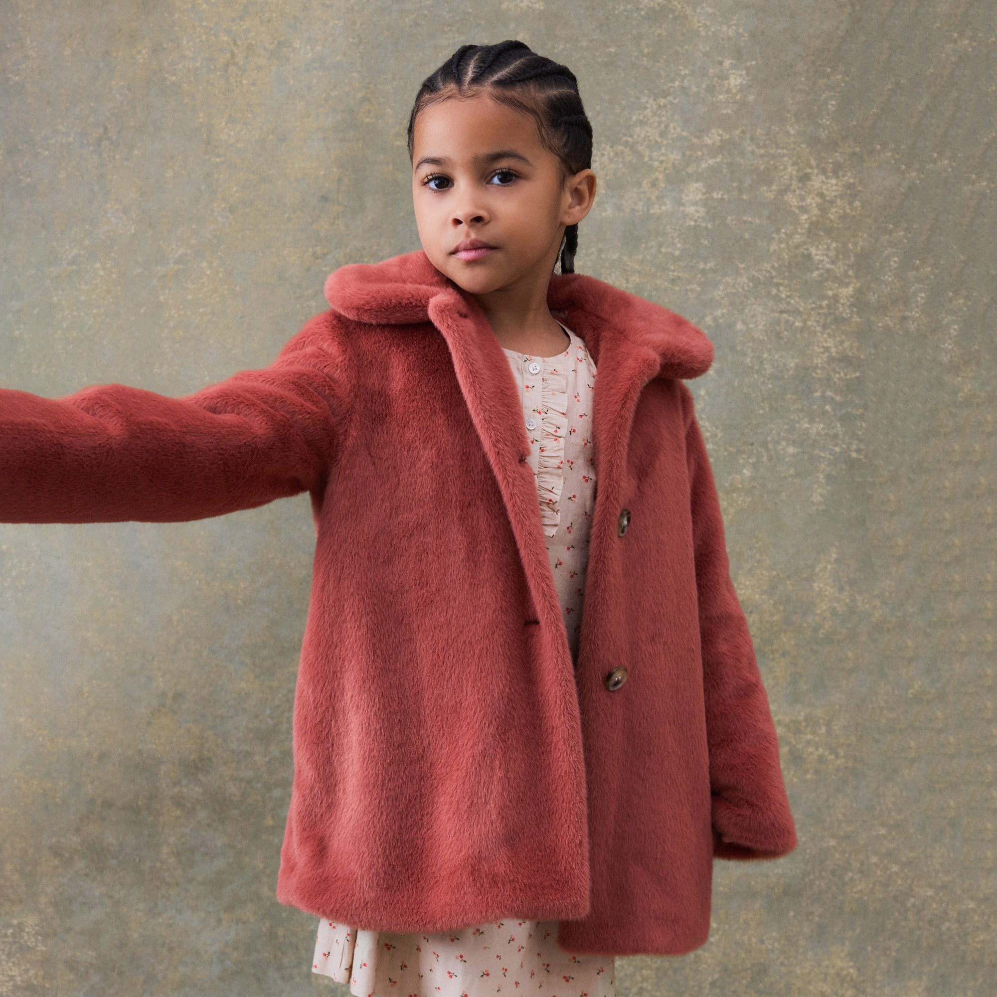 Girls Brick Faux Fur Coat