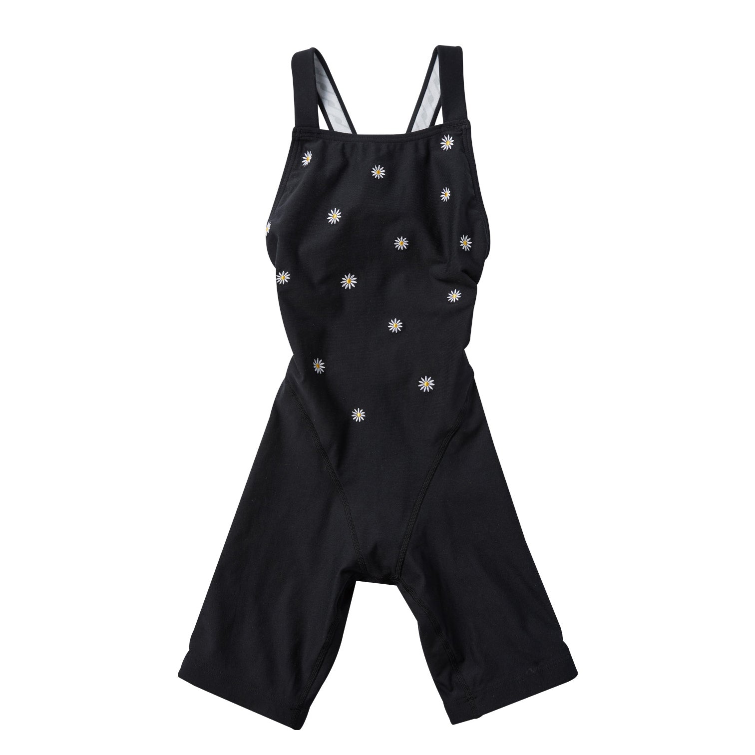 Girls Black Embroidered Cropped Professional Swimsuit