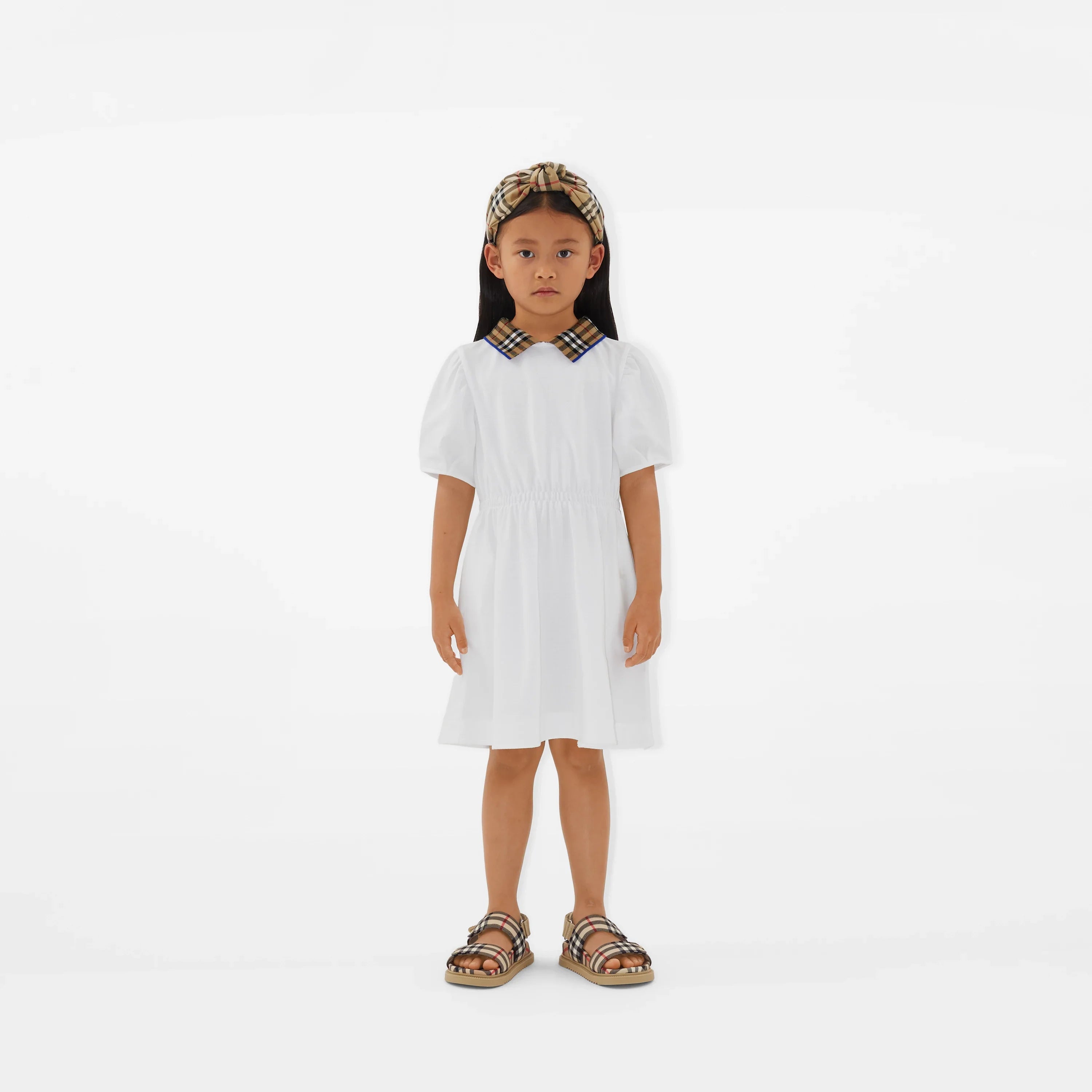 Girls Check Collar Alesea Dress in White