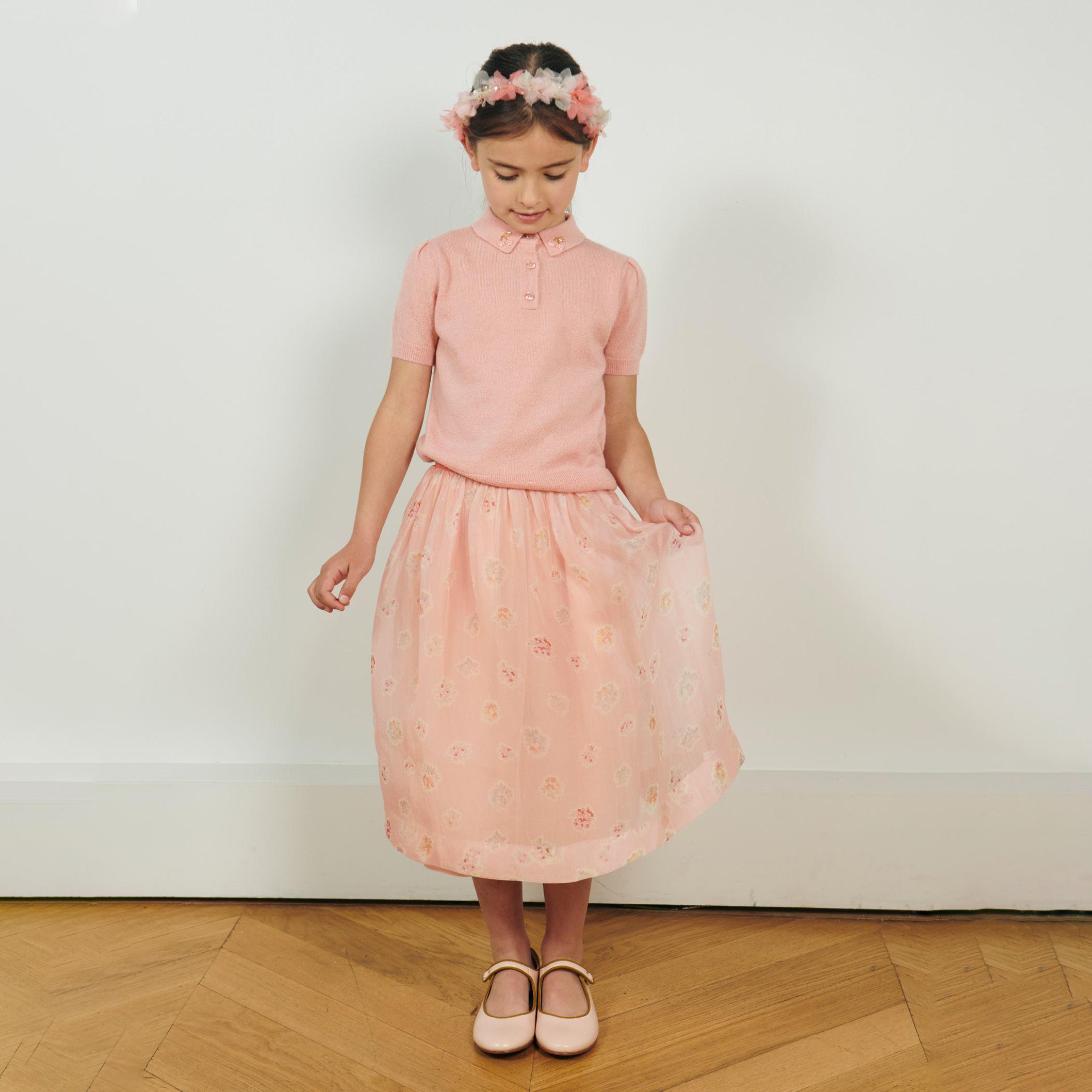 Girls Pink Cotton Polo Shirt