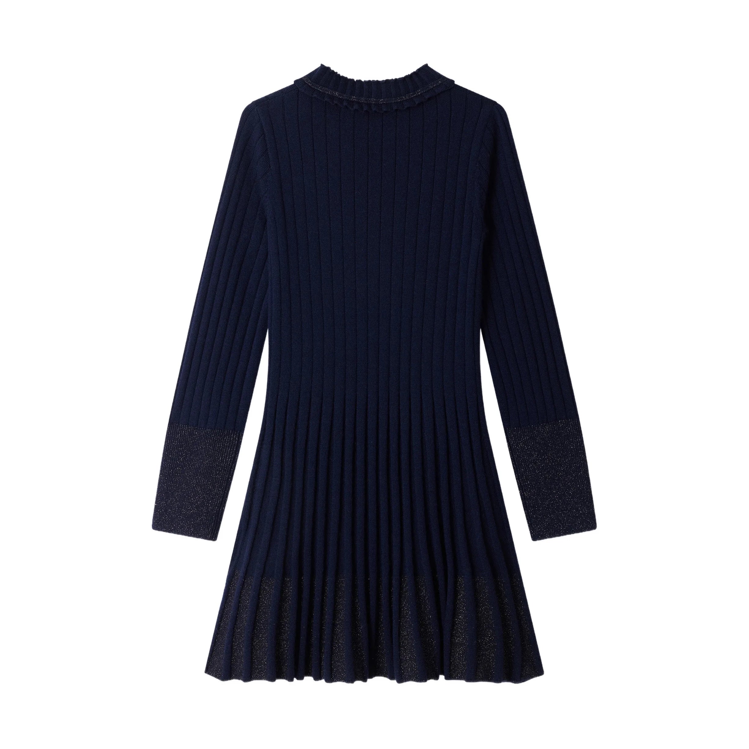 Girls Navy Knit Wool Dress