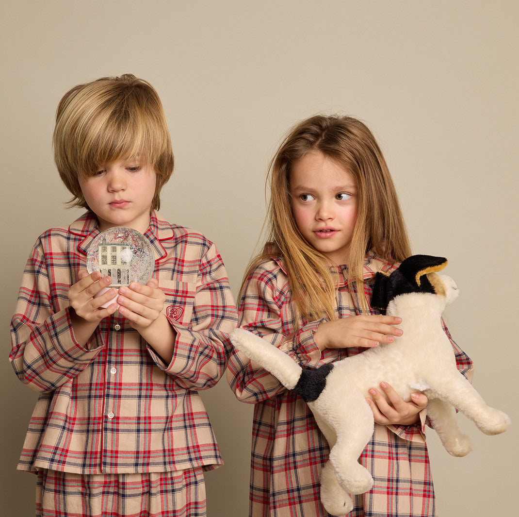Boys Beige Check Cotton Nightwear Set