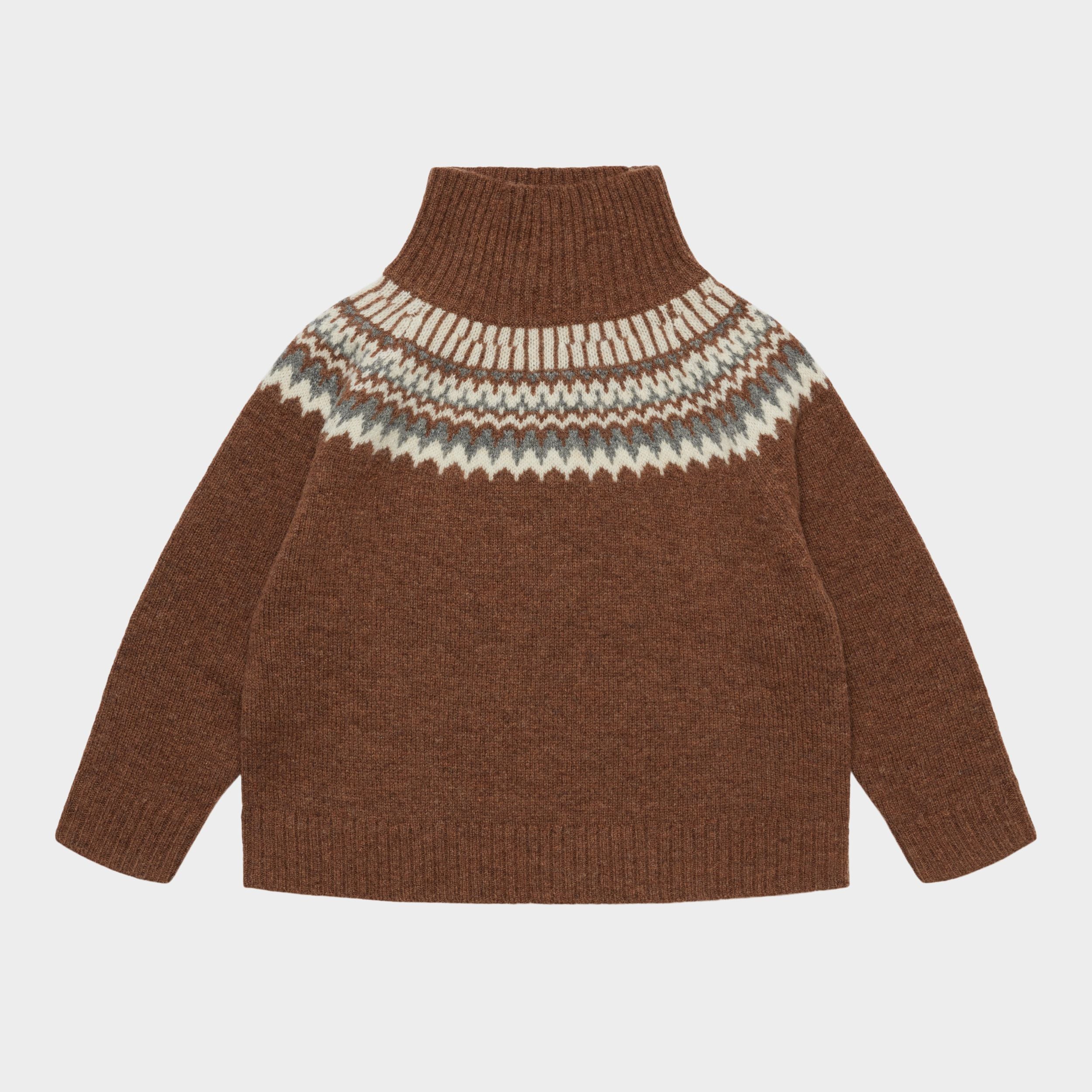 Boys & Girls Brown Jacquard Wool Sweater