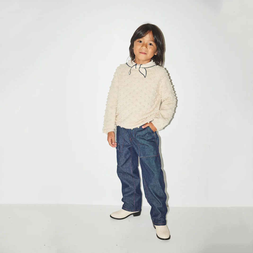 Boys & Girls White Popcorn Wool Sweater