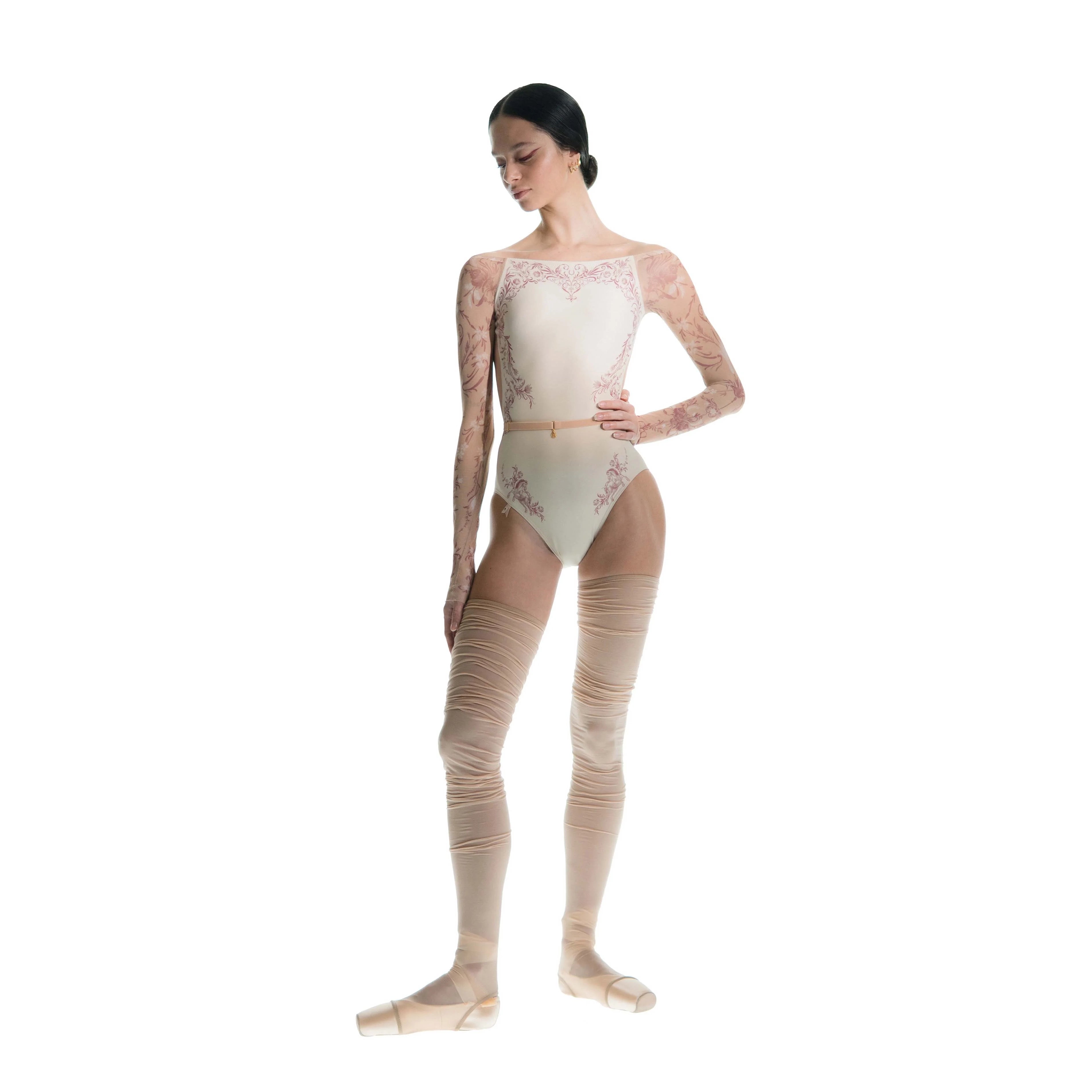Women White "PORCELAIN SKIN" Long Sleeves Ballet Onesies(252LE26VC/edelweiss/burgundy)