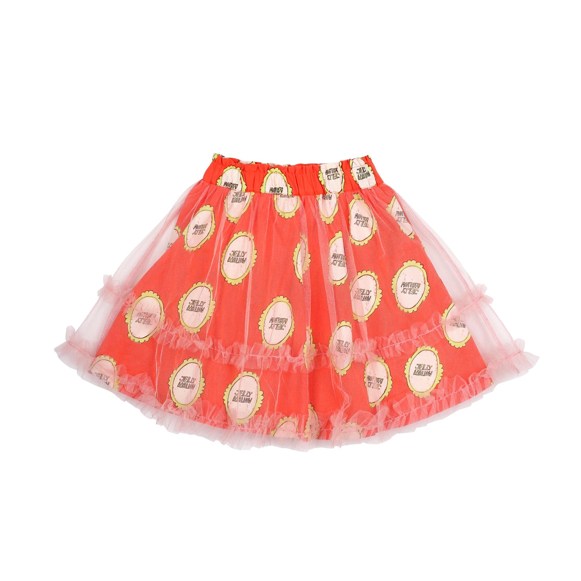 Girls Red Orange Printed Tulle Skirt