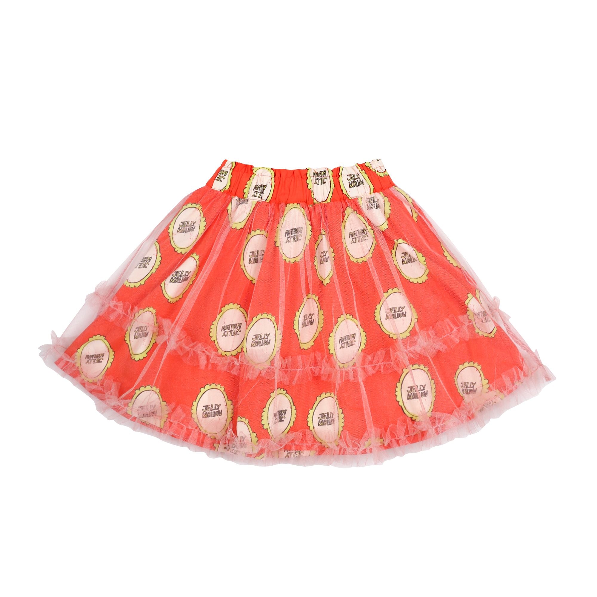 Girls Red Orange Printed Tulle Skirt