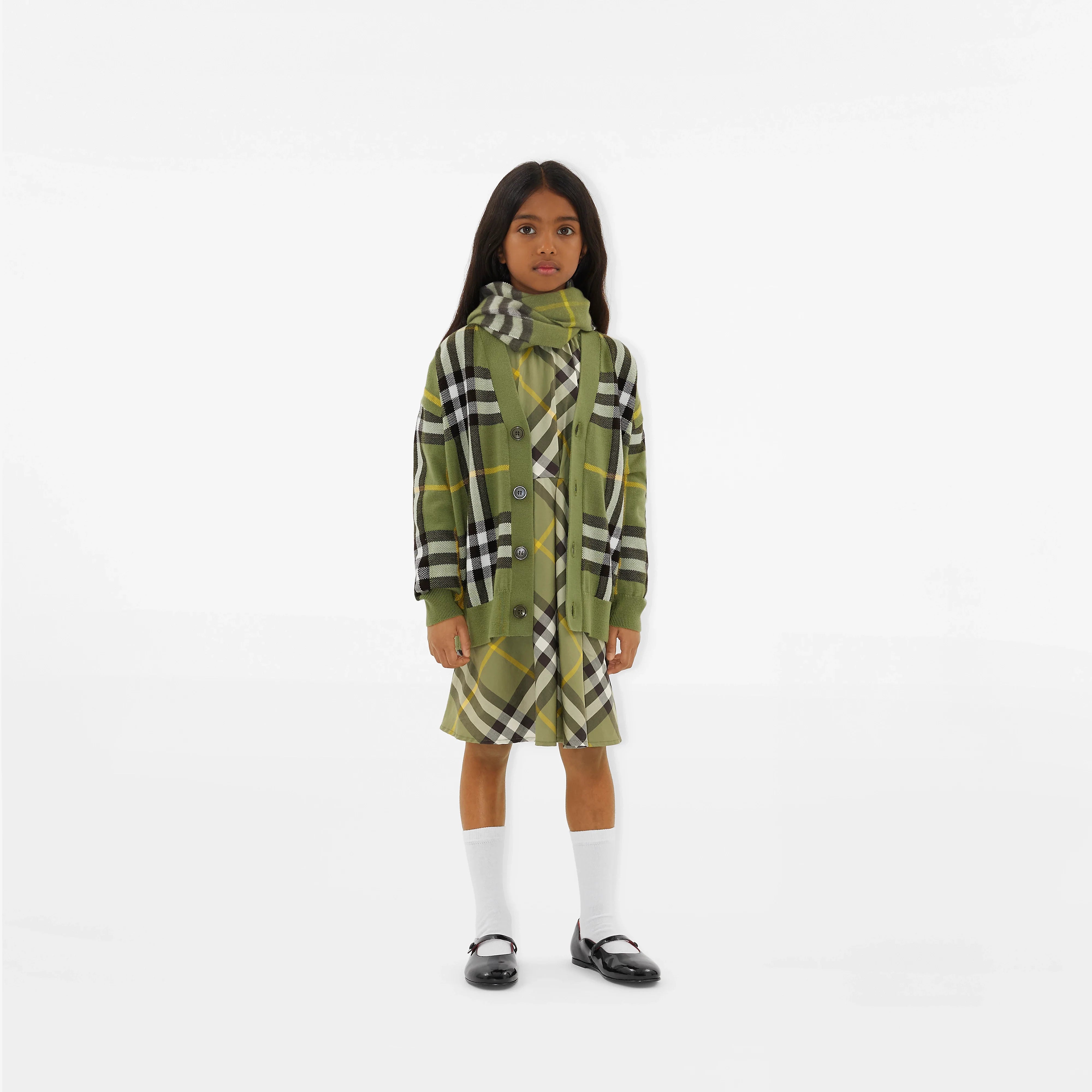 Kids Wool Check Cardigan in Green