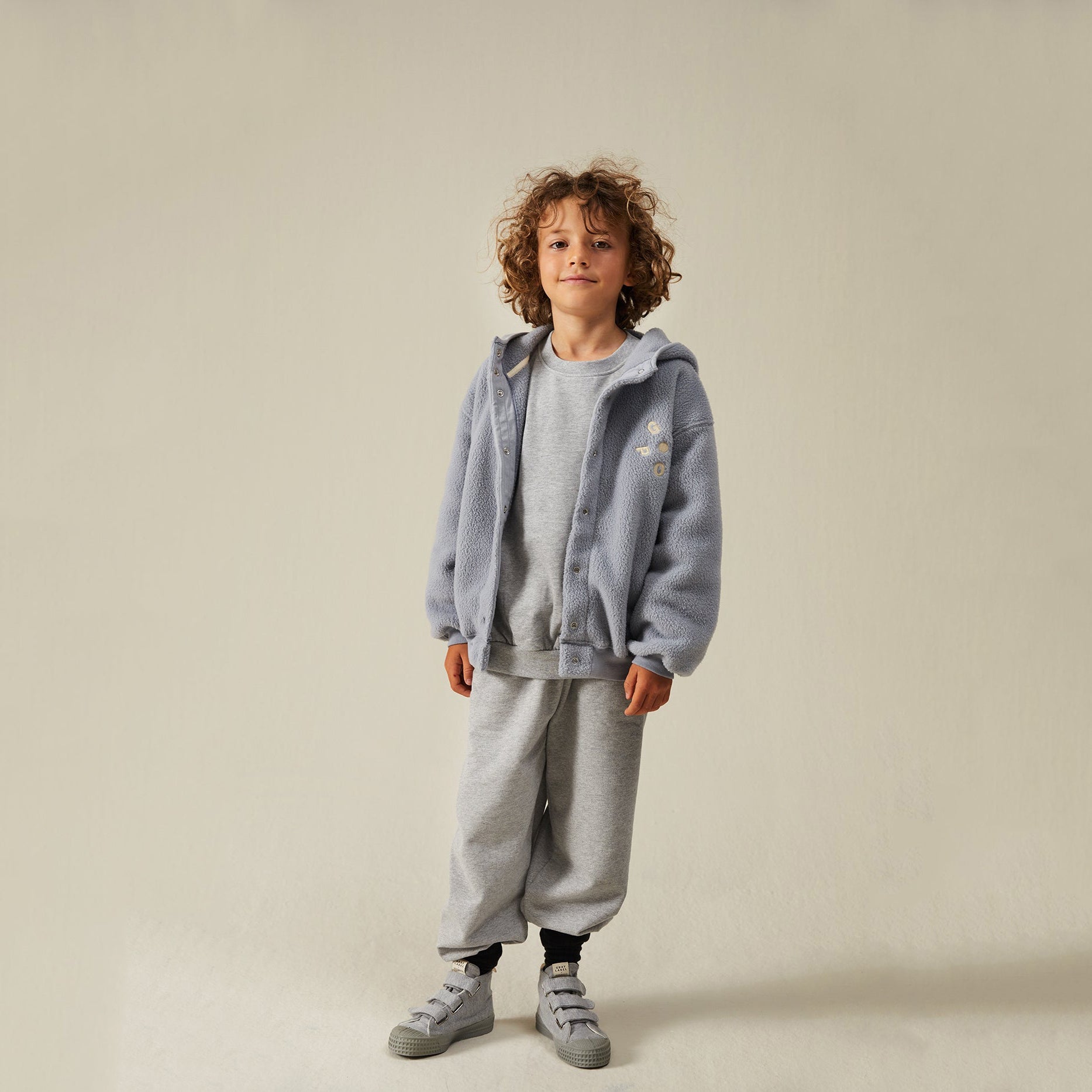 Boys & Girls Grey Blue Fleece Hooded Top