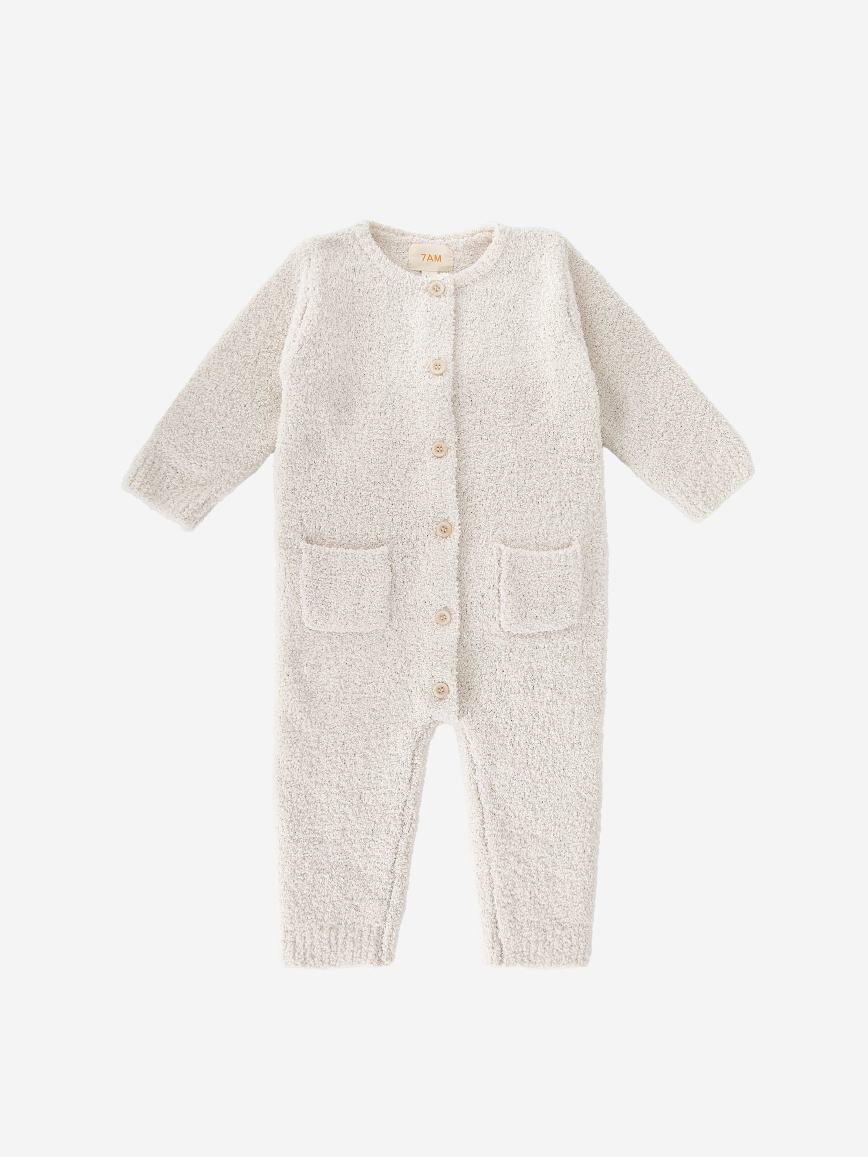 7AM Enfant Baby Fuzzy Long Sleeve Romper in Ivory
