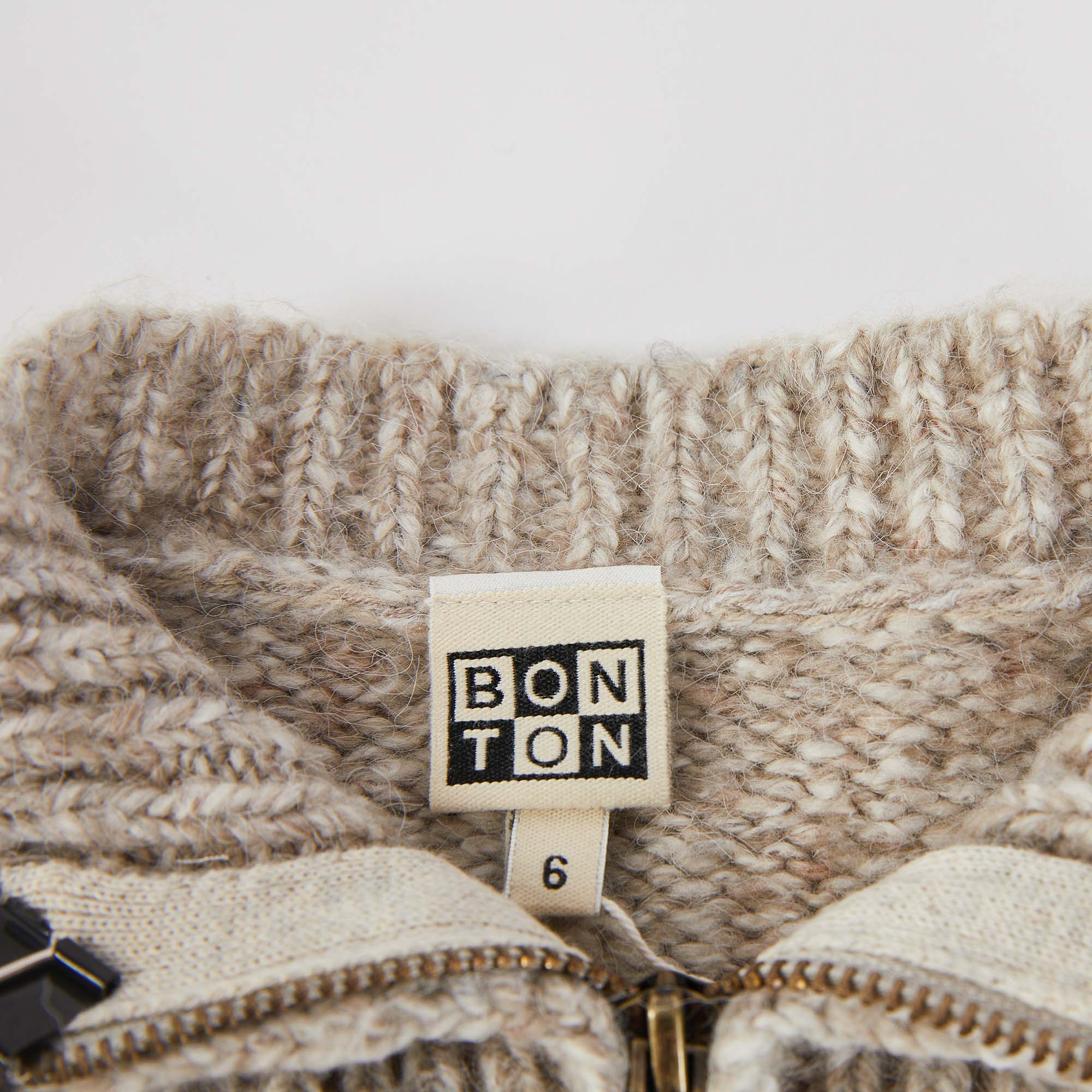 Boys Beige Zip-Up Cardigan