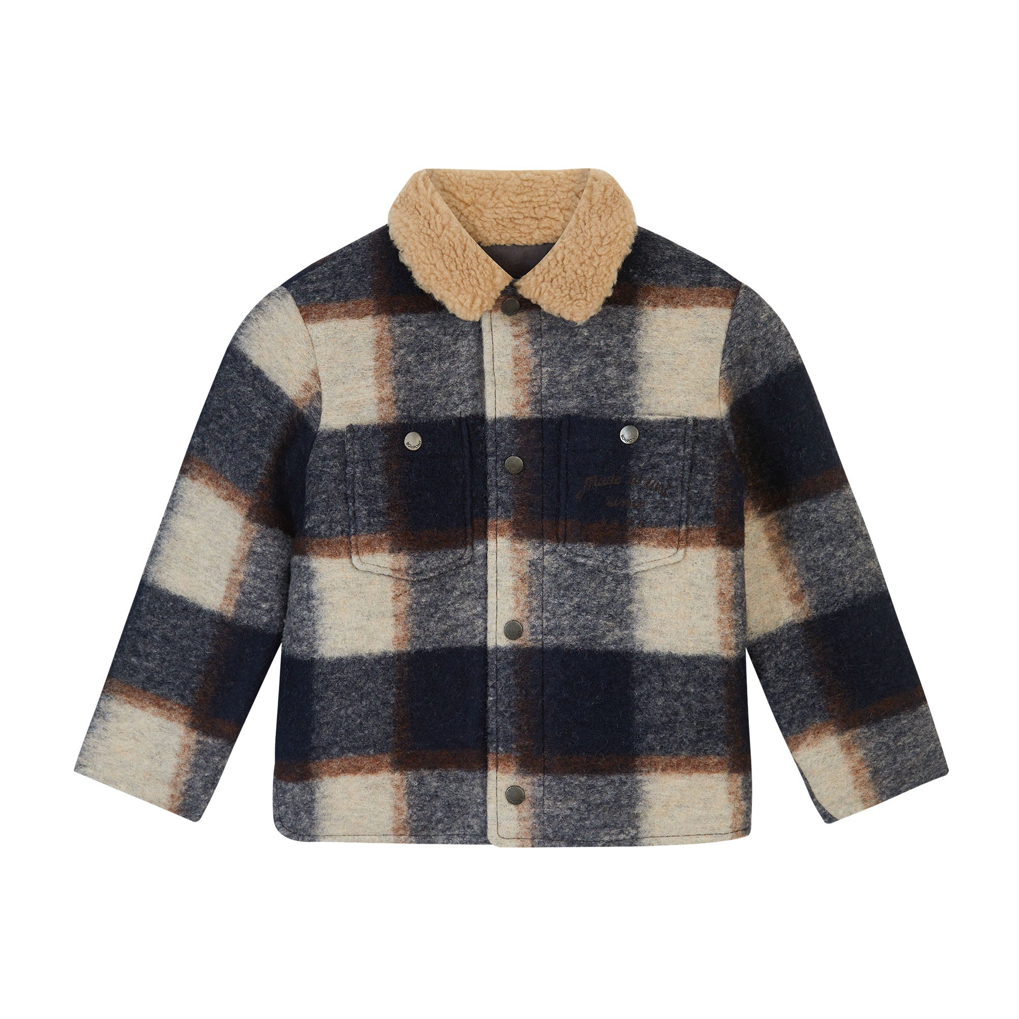 Boys Grey Check Wool Coat