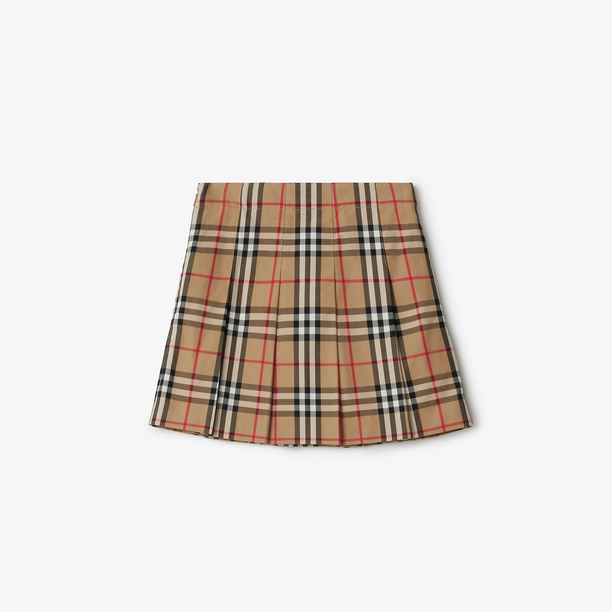 Girls Beige Check Cotton Skirt