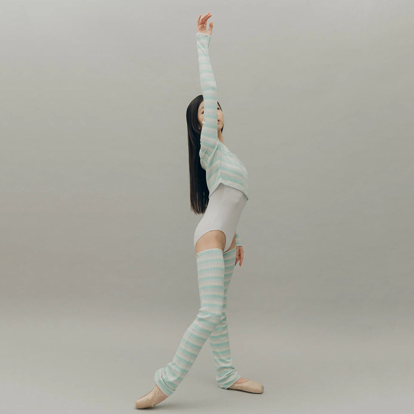 Adult Light Blue Stripes Ballet Warm Up Socks