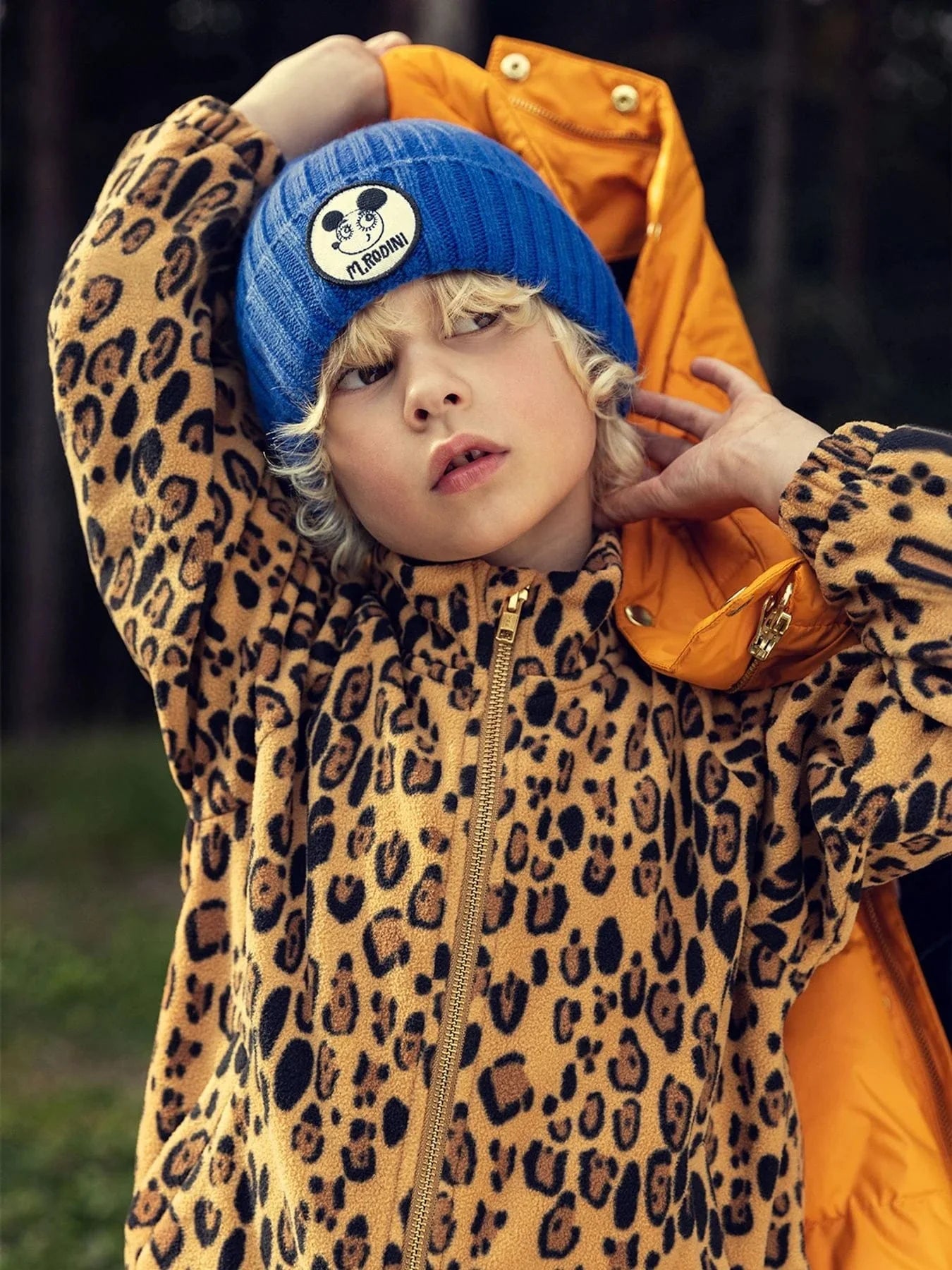 Mini Rodini Girls Leopard Zip Up Top in Brown