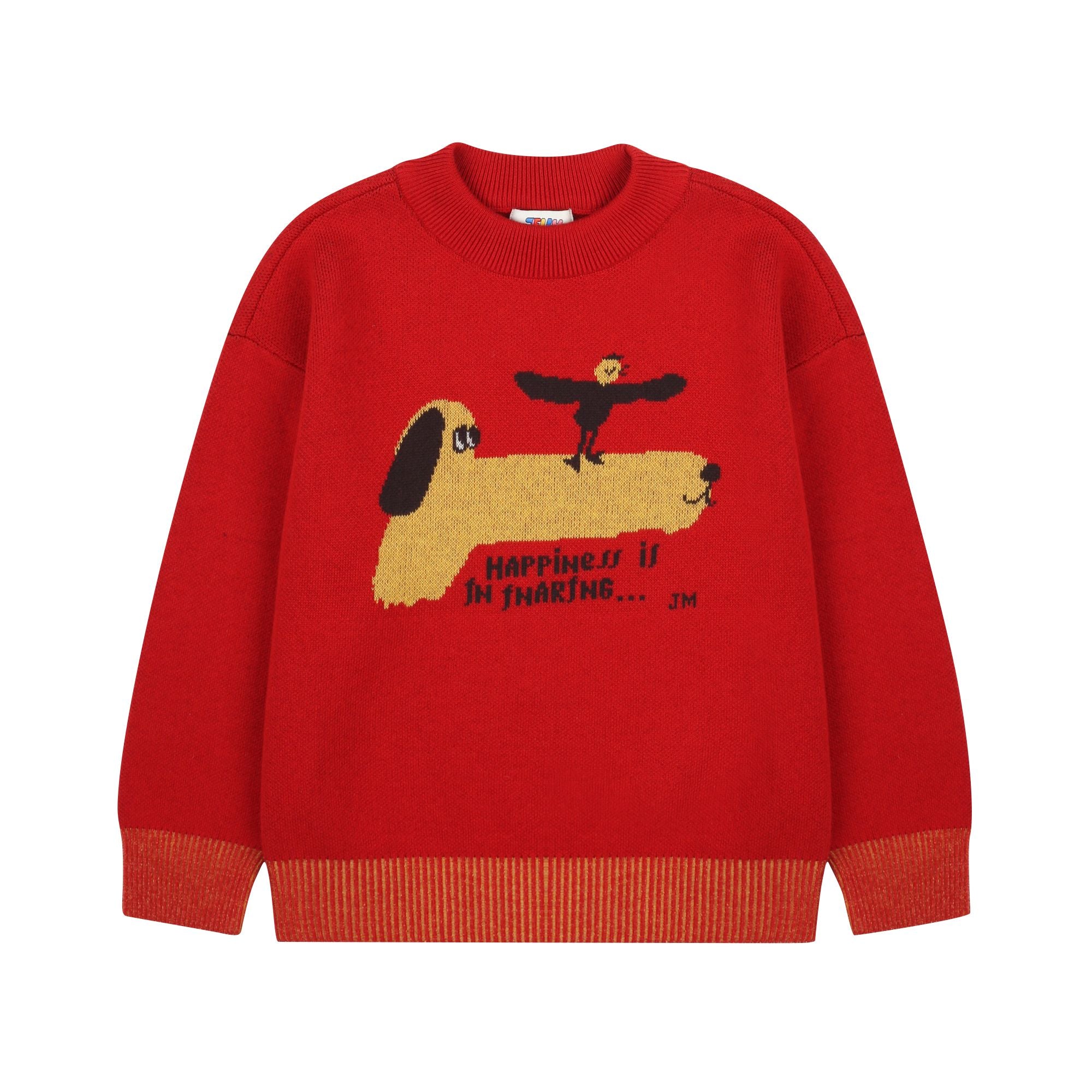 Boys & Girls Red Jacquard Cotton Knit Sweater