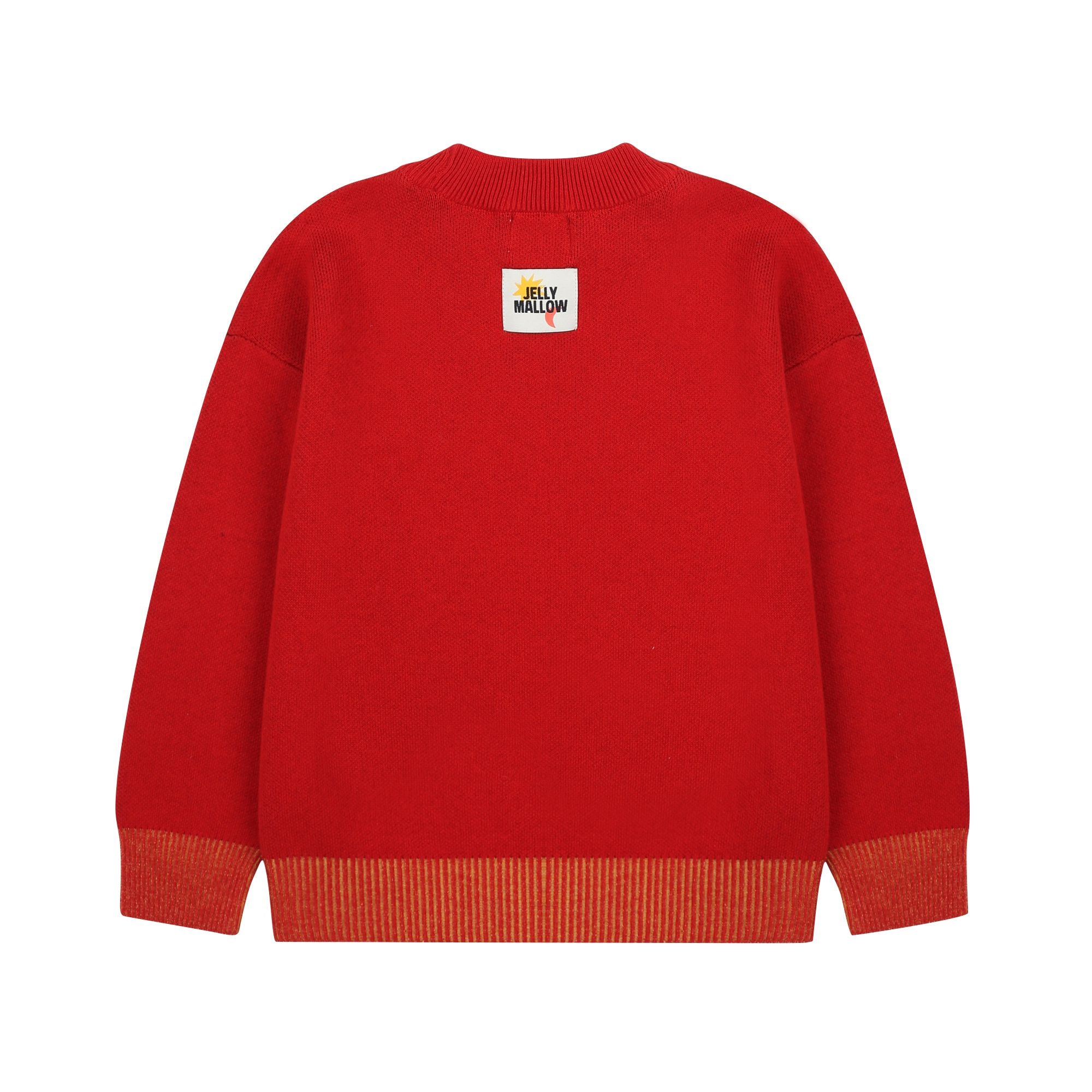 Boys & Girls Red Jacquard Cotton Knit Sweater