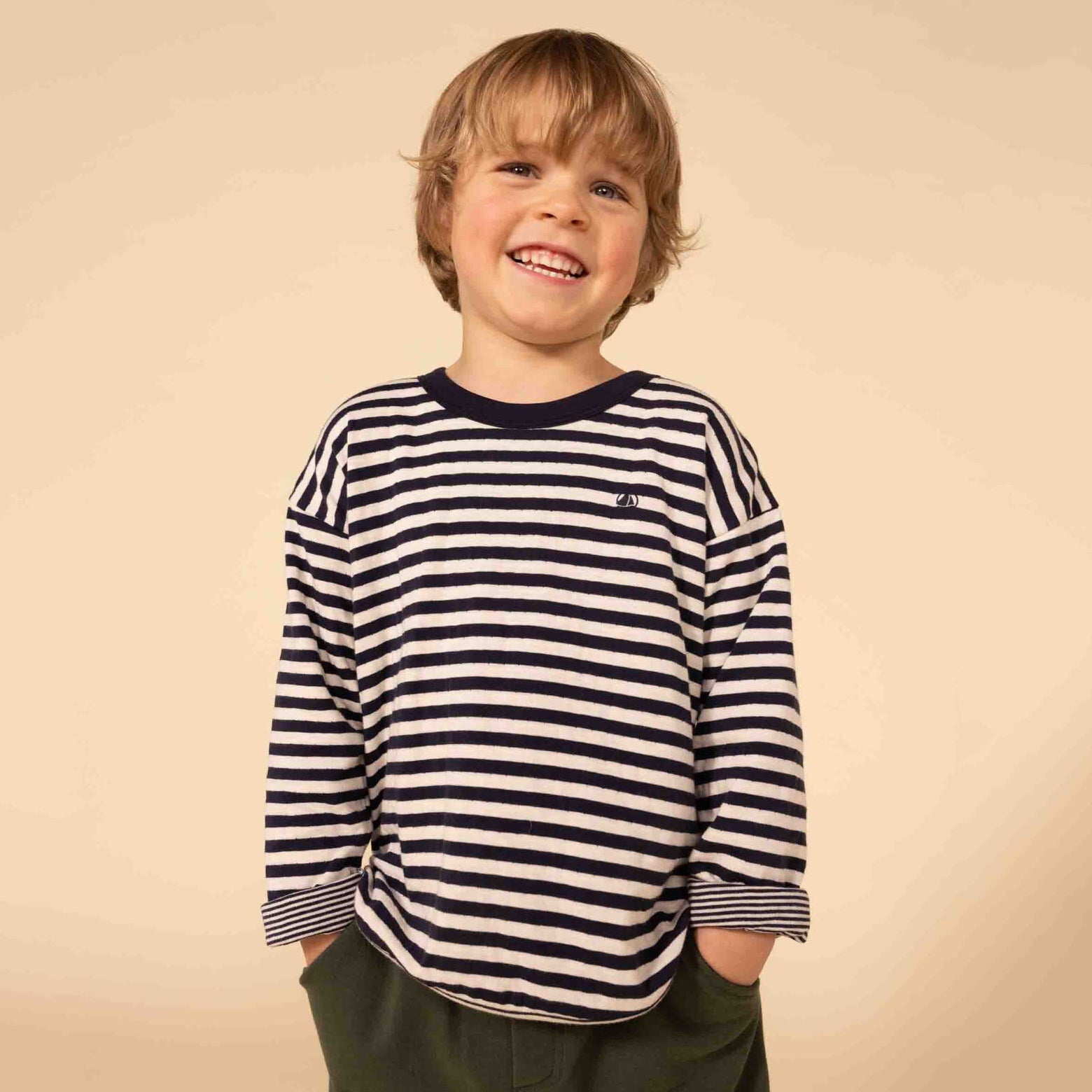 Boys Navy Stripes Cotton T-Shirt