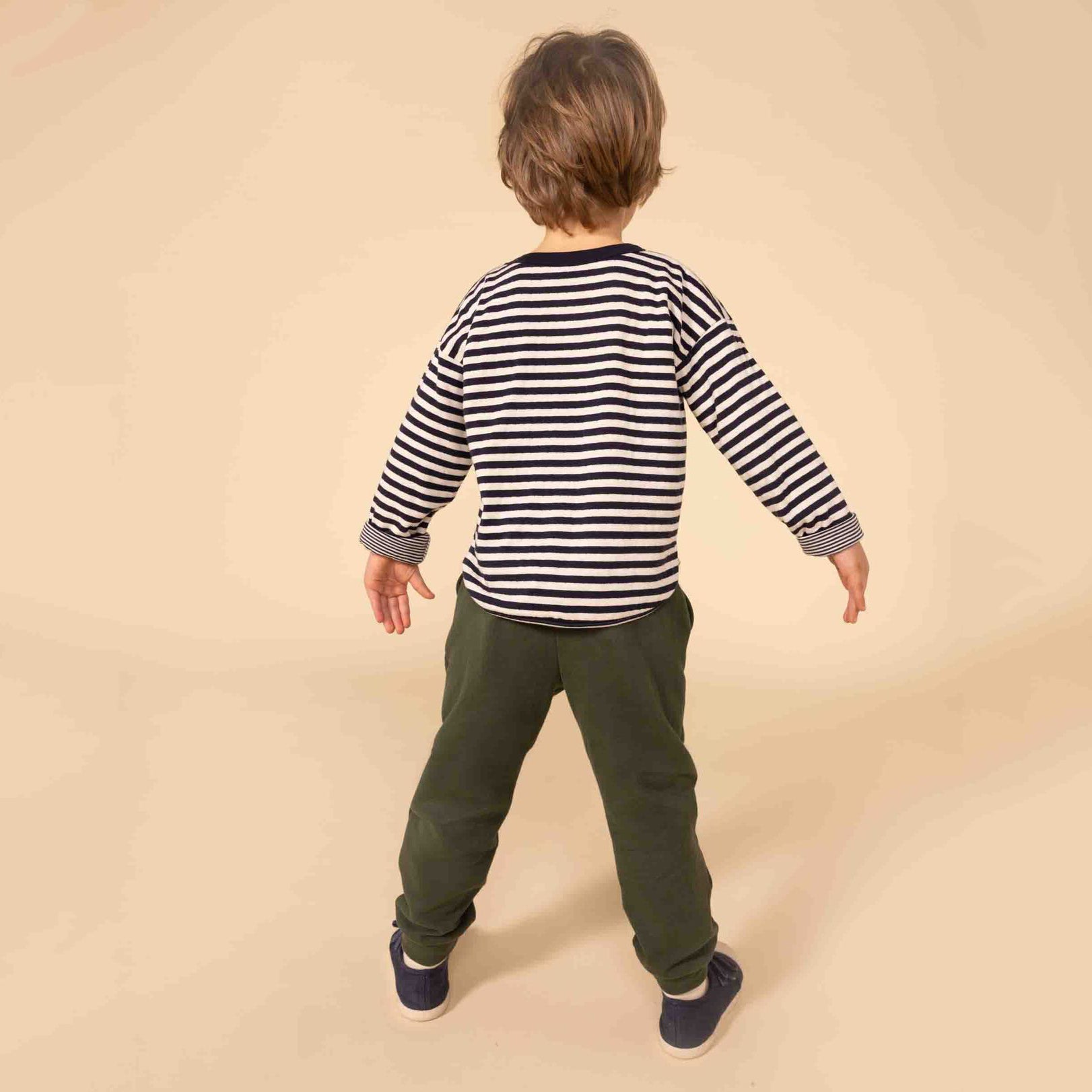 Boys Navy Stripes Cotton T-Shirt