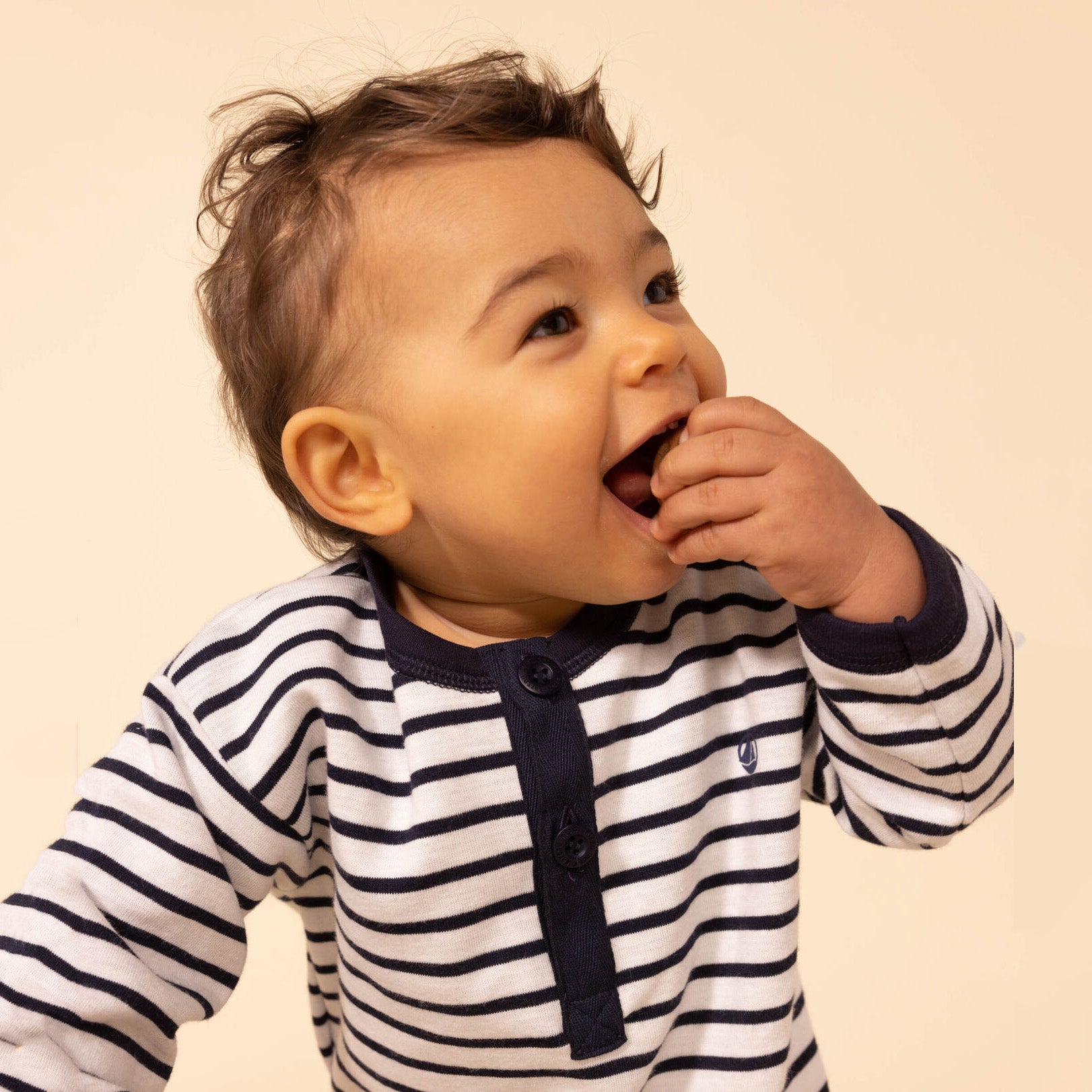 Baby Boys Blue Stripes Cotton Babysuit