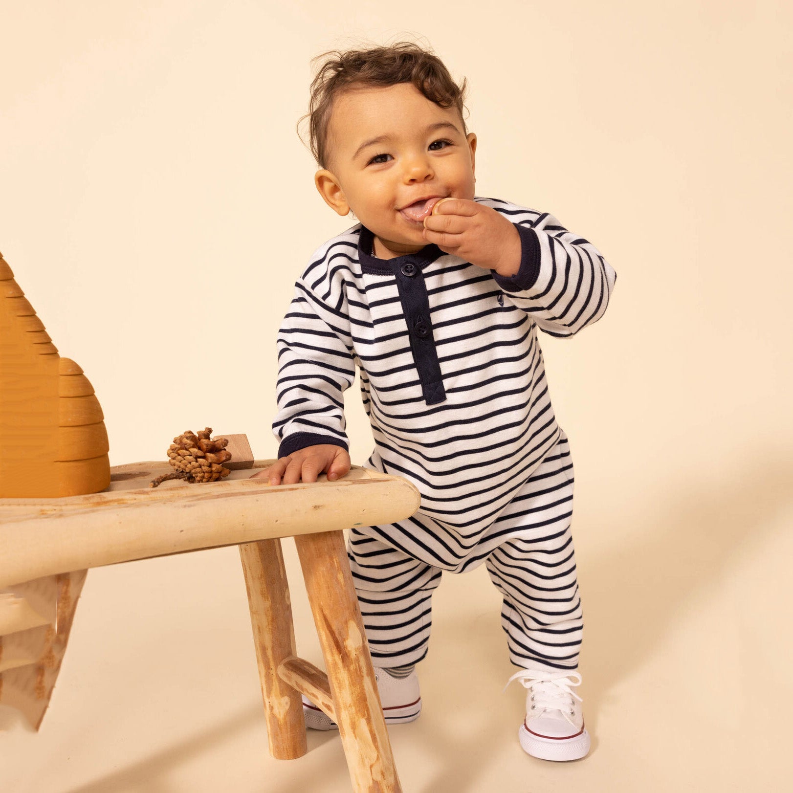 Baby Boys Blue Stripes Cotton Babysuit